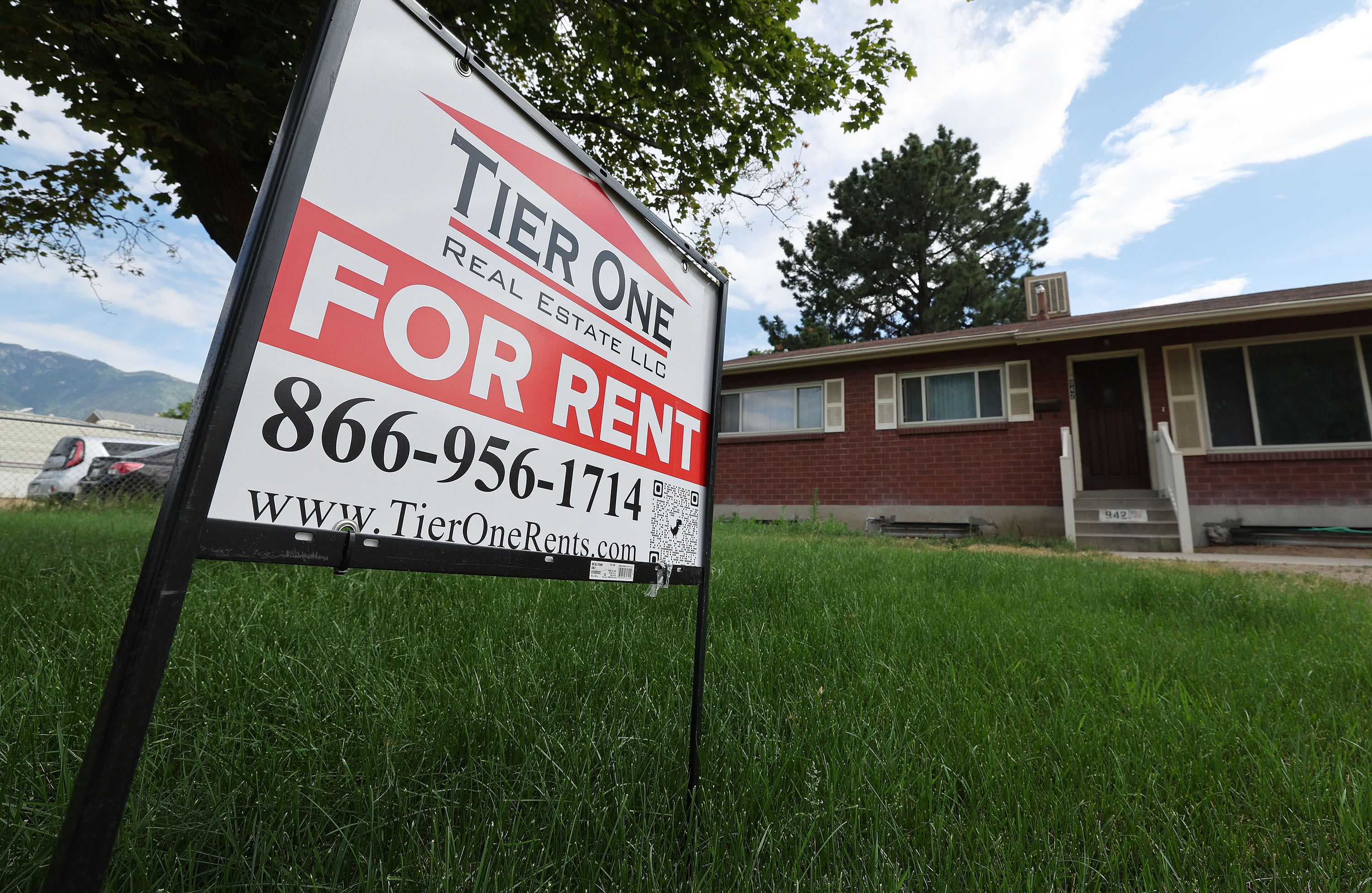 A home for rent in Sandy is pictured on July 12. Even though the housing market has cooled and homebuilders are saying the market has entered a recession, home prices are still high — and are still putting pressure on rental prices. 