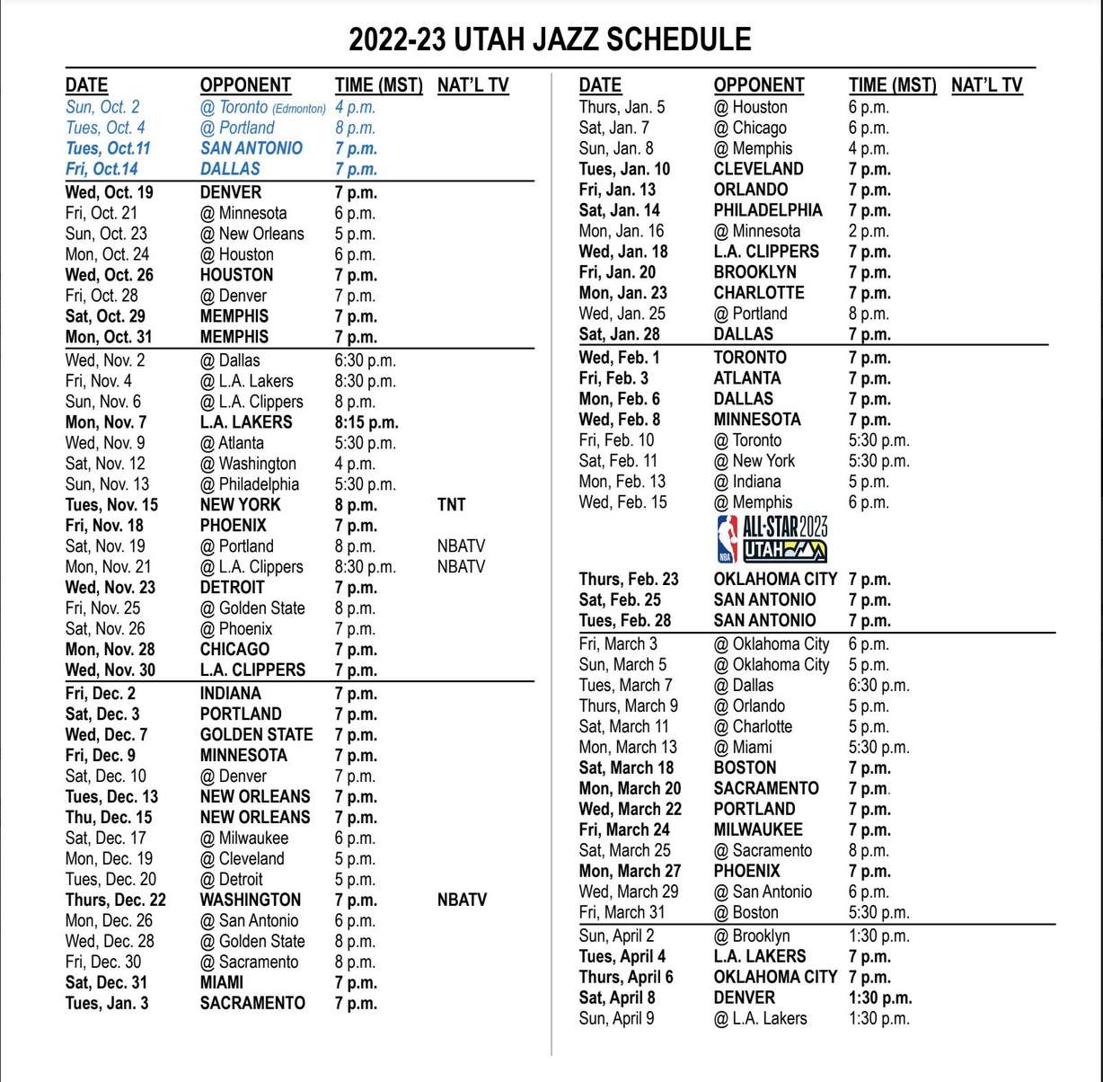 Here are the highlights of Utah Jazz's 202223 schedule