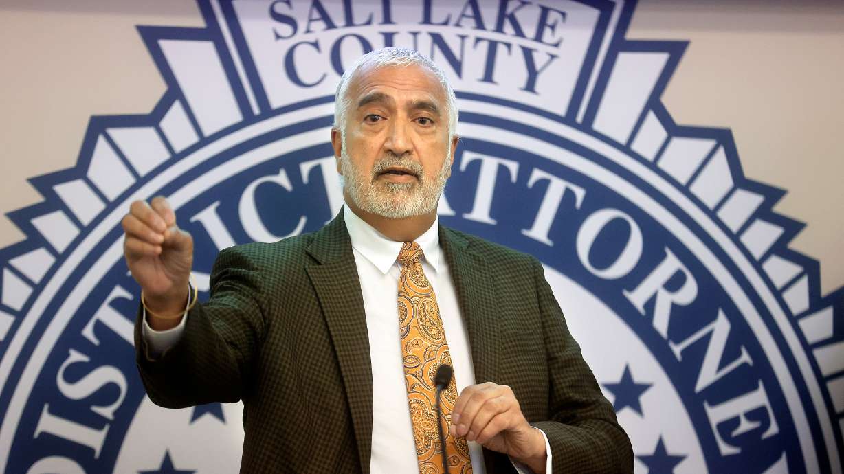 Salt Lake County District Attorney Sim Gill speaks about the results of the Diversion Pilot Program and program expansion plans during a press conference at the Salt Lake County District Attorney’s Building in Salt Lake City on Wednesday.