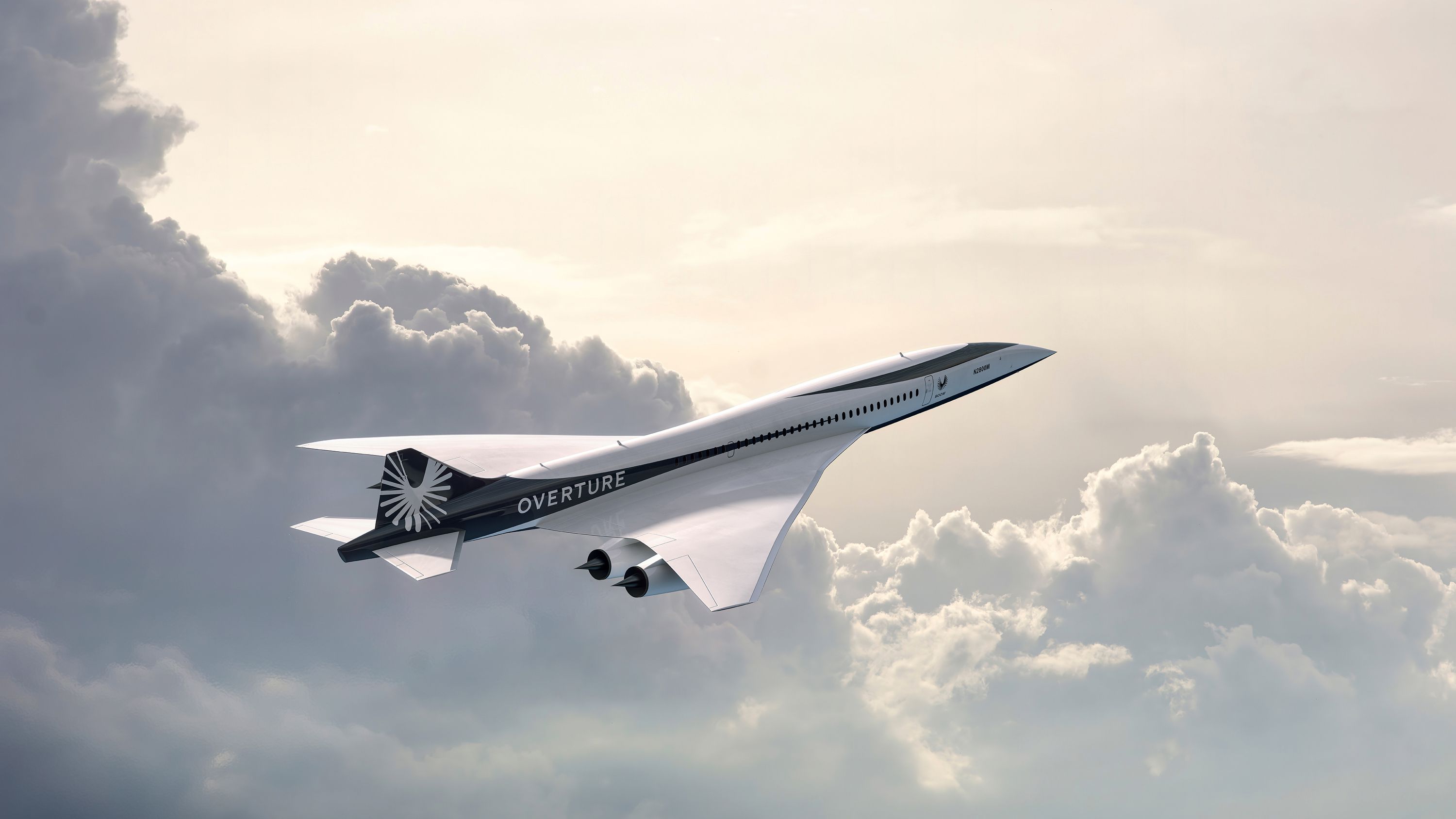 A rendering depicts Boom Supersonic’s planned Overture jet, which the company says will carry 65-80 passengers at roughly 1,300 mph.
