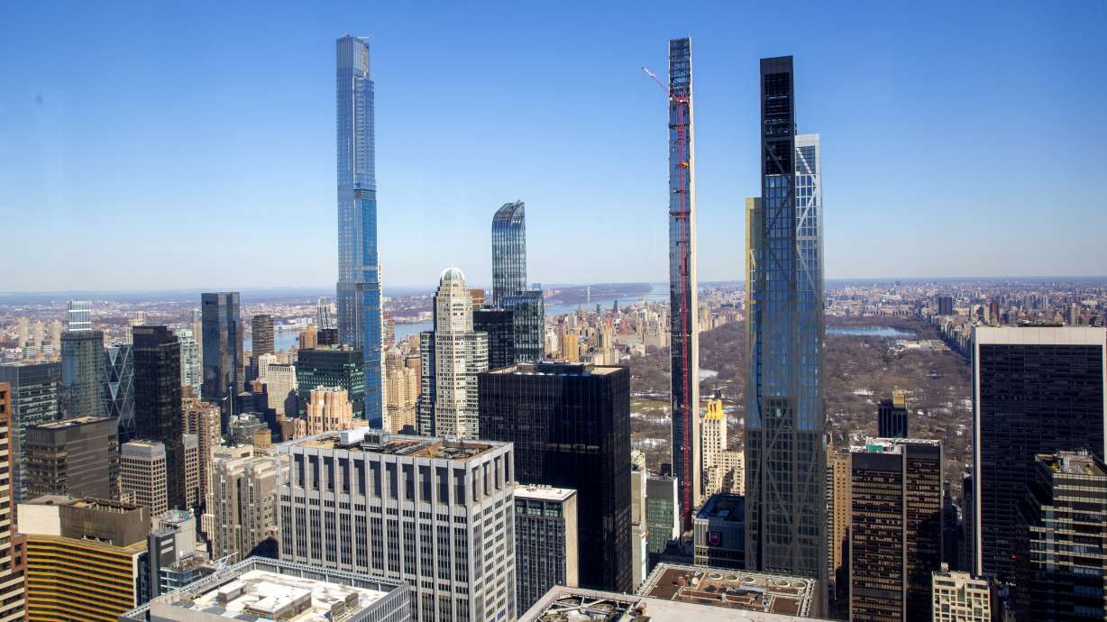 Four residential skyscrapers tower over the skyline south of Central Park in the Manhattan borough of New York City on Friday, Feb. 26, 2021. From left, Central Park Tower, One57, Steinway Tower and the MoMA Expansion Tower.