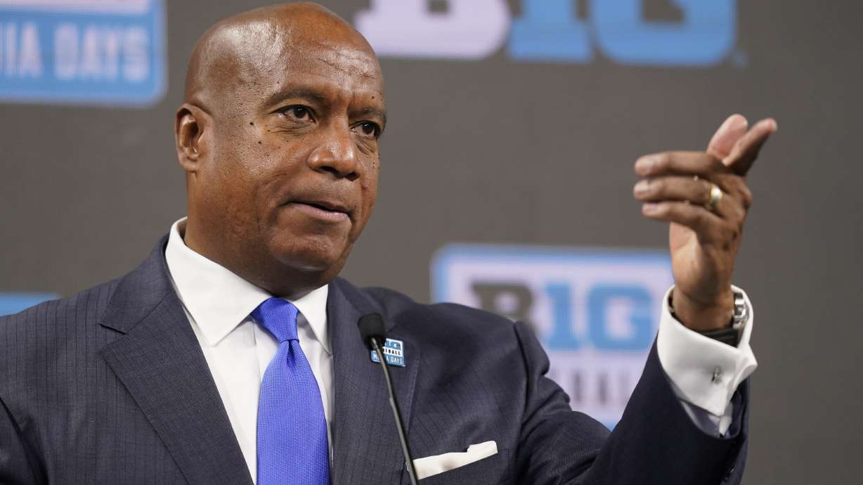 Big Ten Commissioner Kevin Warren talks to reporters during an NCAA college football news conference at the Big Ten Conference media days, at Lucas Oil Stadium, Tuesday, July 26, 2022, in Indianapolis.