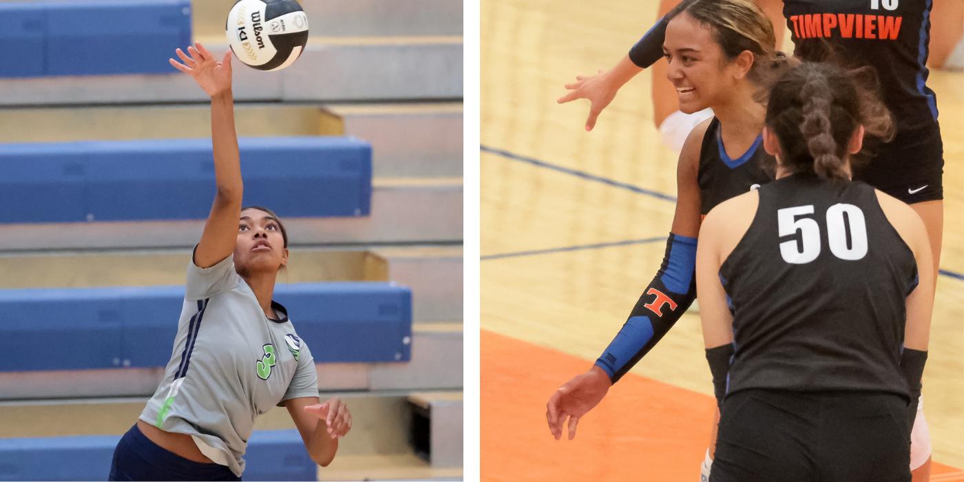 Ridgeline setter Nia Damuni, left, and Timpview's Silina Damuni, cousins, have signed to play college volleyball at Gonzaga and BYU, respectively.