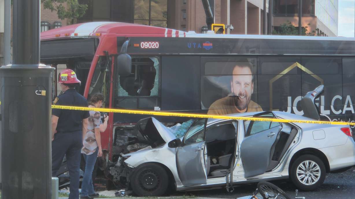 Four people were injured Thursday in a four-vehicle crash involving a bus at 300 W. North Temple. Police said they are investigating whether impairment is the cause of the crash.