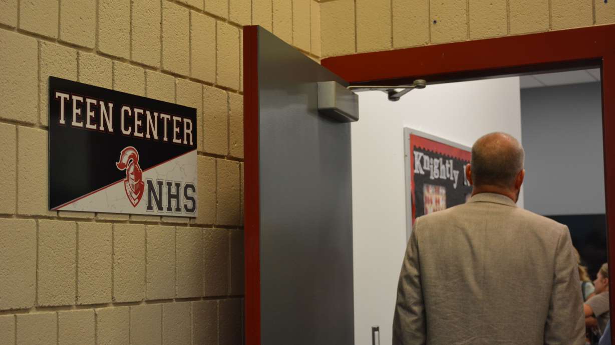 The entrance to the Northridge High School Teen Resource Center is pictured in Layton on Thursday. Over 1,300 students in the Davis School District, including 300 high schoolers, experience homelessness and housing insecurity. In response, the district is opening a fleet of teen resource centers to address the needs of these students.