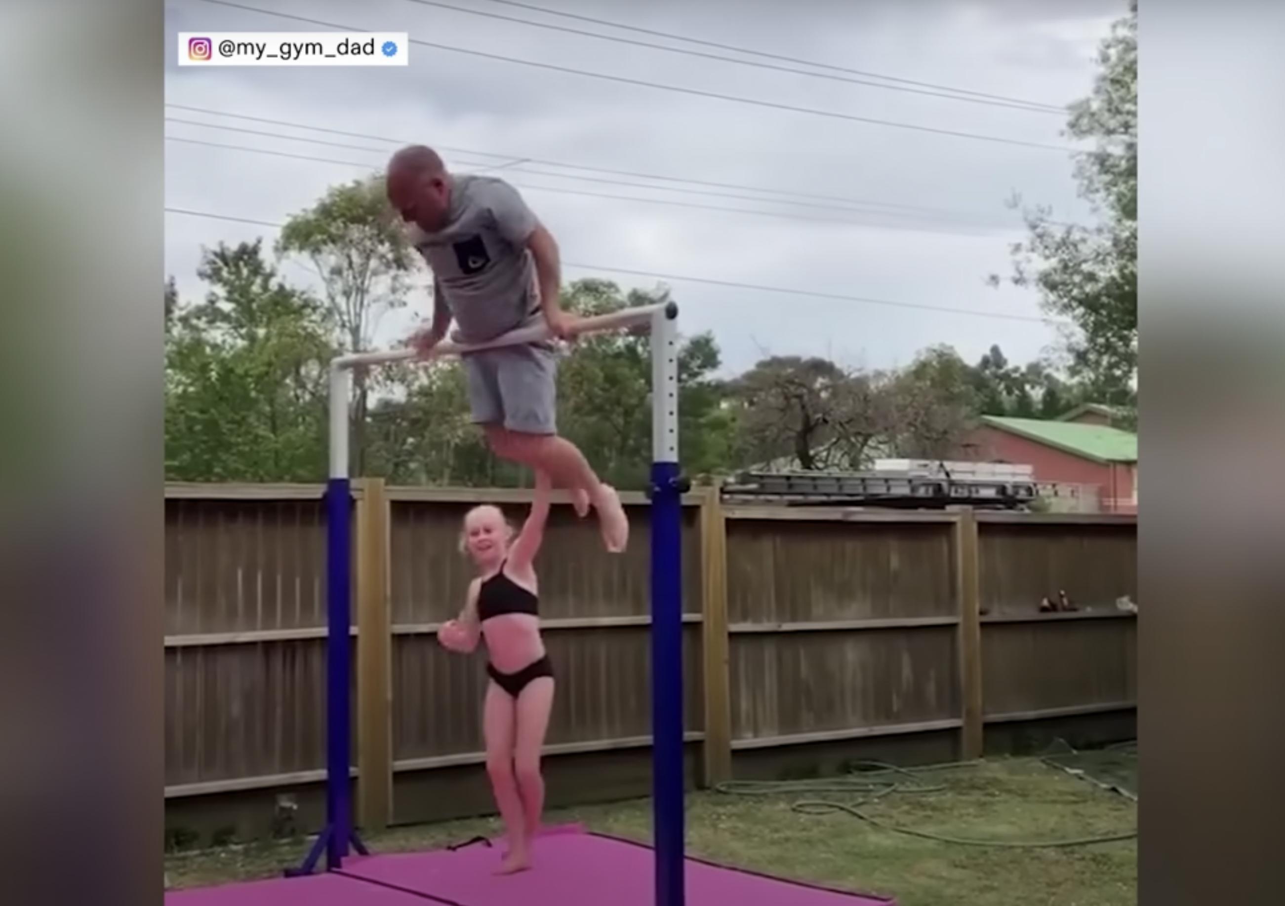 This young gymnast teaching her dad gymnastics will make your day!