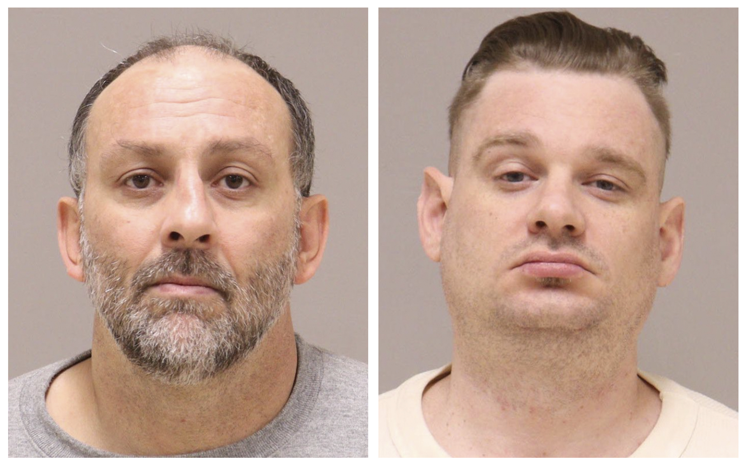 This combo of images provided by the Kent County, Mich., Jail. shows Barry Croft Jr., left, and Adam Fox. A jury has convicted two men of conspiring to kidnap Michigan Gov. Gretchen Whitmer in 2020. 