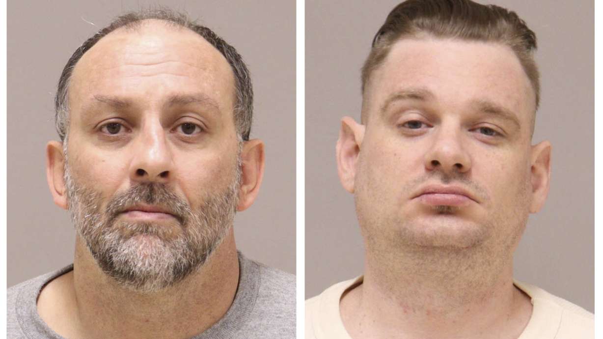 This combo of images provided by the Kent County, Mich., Jail. shows Barry Croft Jr., left, and Adam Fox. A jury has convicted two men of conspiring to kidnap Michigan Gov. Gretchen Whitmer in 2020.