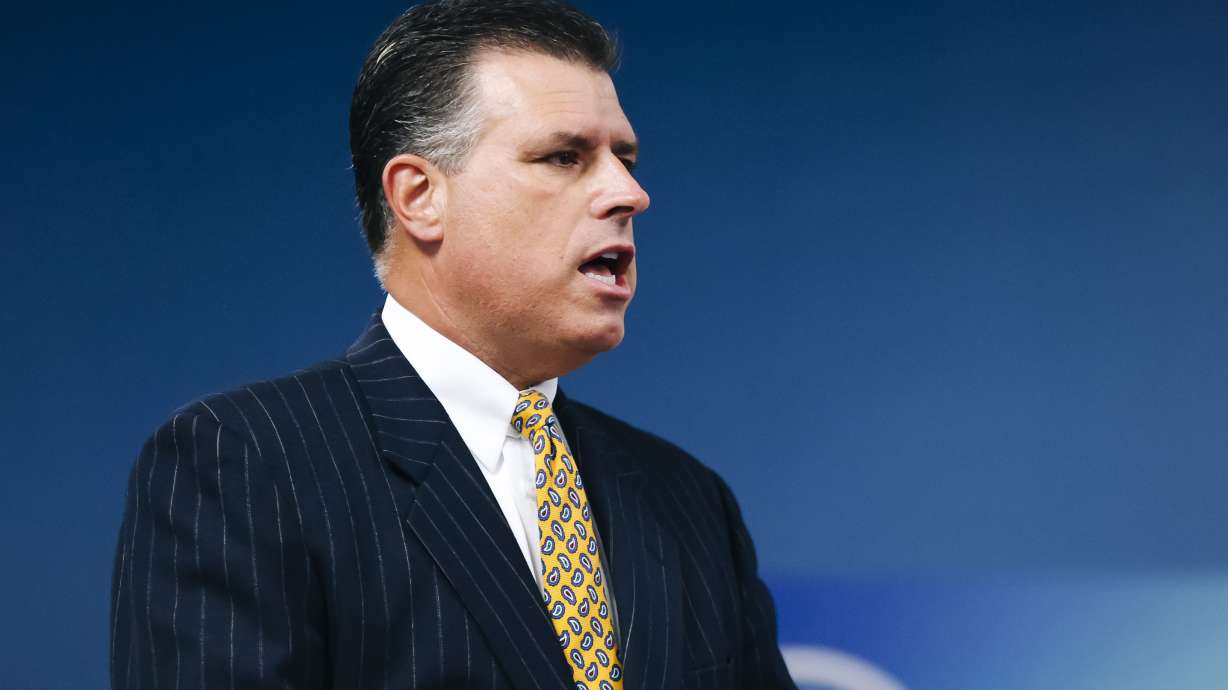 Assistant District Attorney Christopher Lalli responds while being questioned during a State of Nevada Athletic Commission meeting held to discuss the Nevada Attorney General's investigation findings regarding the death of UNLV student Nathan Valencia, Tuesday, Aug. 23, 2022, in Las Vegas. Valencia, 20, died at Sunrise Hospital and Medical Center on Nov. 23, 2021, days after participating in a charity boxing match sponsored by a UNLV fraternity.