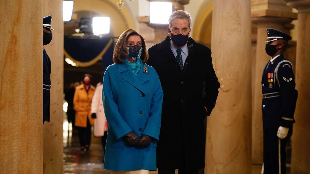Speaker of the House Nancy Pelosi and her husband Paul Pelosi arrive at the U.S. Capitol for President-elect Joe Biden's presidential inauguration ceremony in Washington, January 20, 2021. Paul Pelosi was sentenced to five days in jail and ordered to pay $6,800 in fines and restitution on Tuesday after he pleaded guilty to causing injury by drunken driving in Napa County, California.