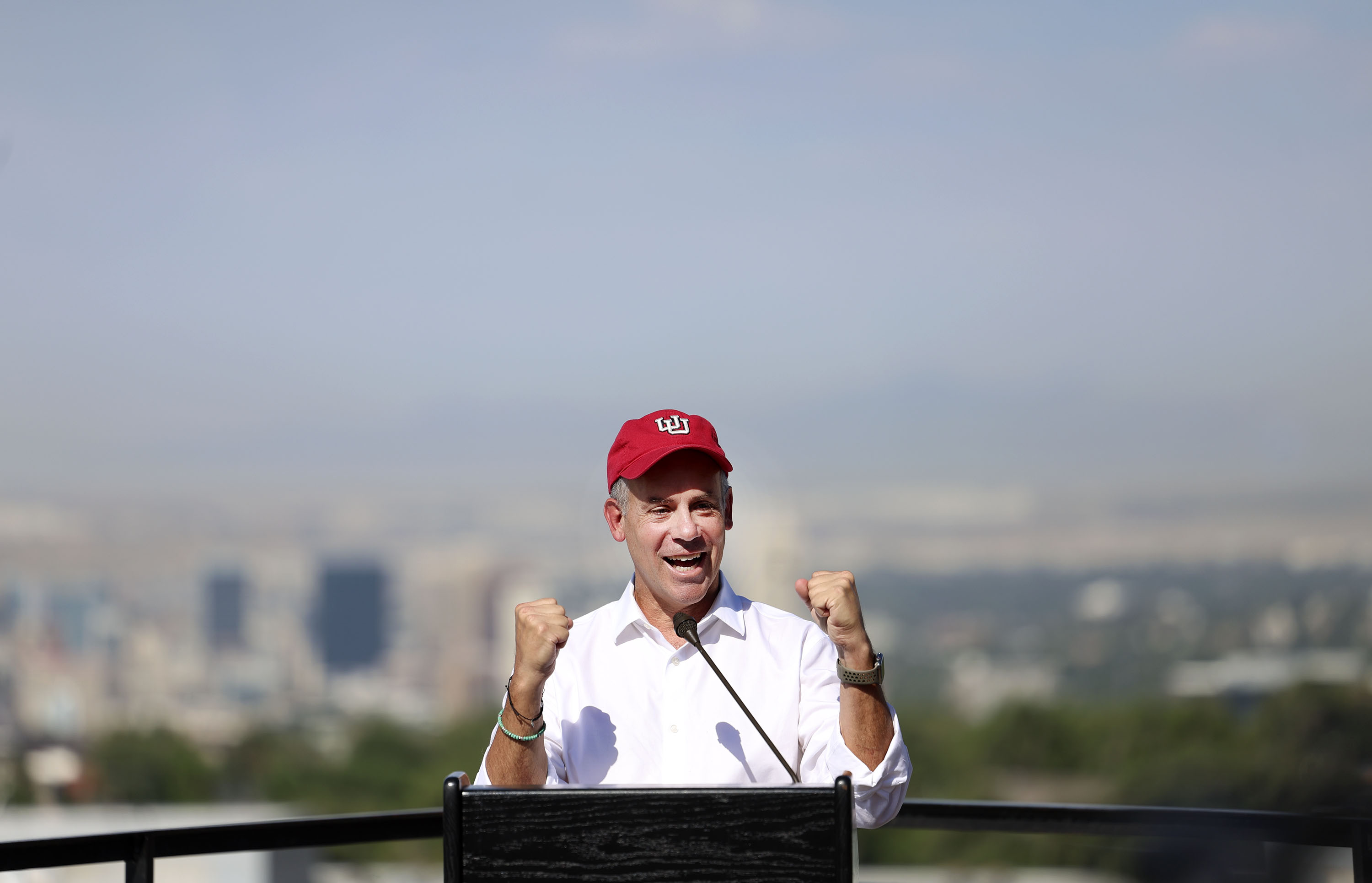 Clay Wilkes discusses a $20 million gift from him and his wife to create a new Center for Climate Science and Policy at the University of Utah in Salt Lake City on Wednesday during an event at the Natural History Museum of Utah.