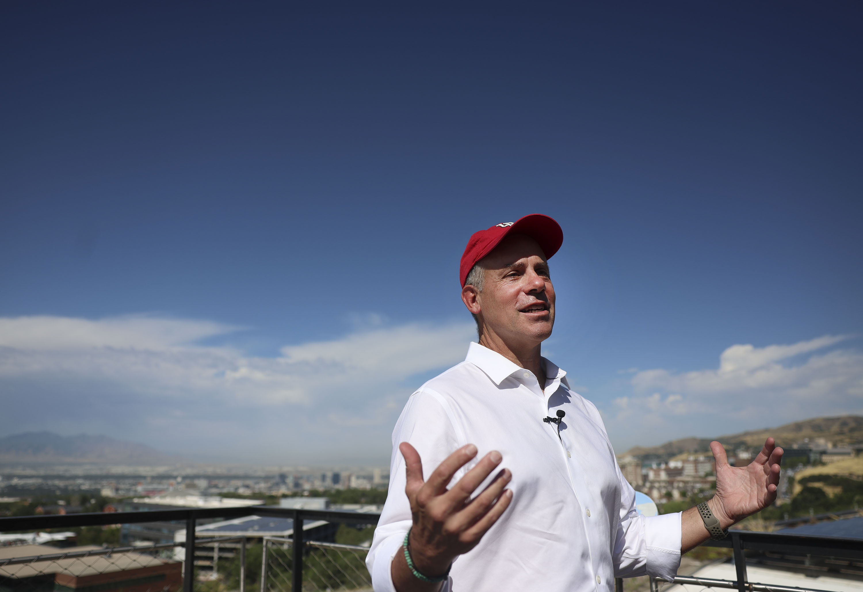 Clay Wilkes discusses a $20 million gift from him and his wife to create a new Center for Climate Science and Policy at the University of Utah in Salt Lake City on Wednesday during an event at the Natural History Museum of Utah.