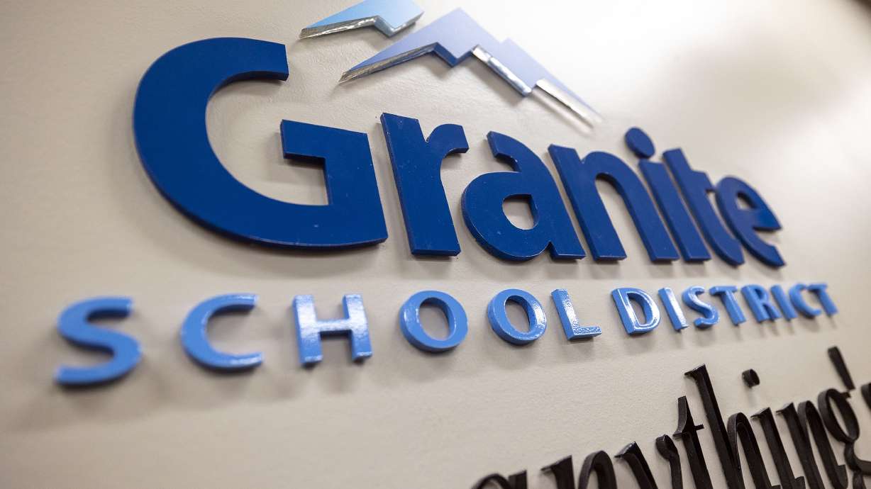 A Granite School District sign is pictured at the district’s offices in South Salt Lake on April 26, 2021. A newly hired fourth grade teacher at a Utah elementary school is on paid leave after administrators learned of a video posted on her social media account that states she built her classroom for "nonwhite students."