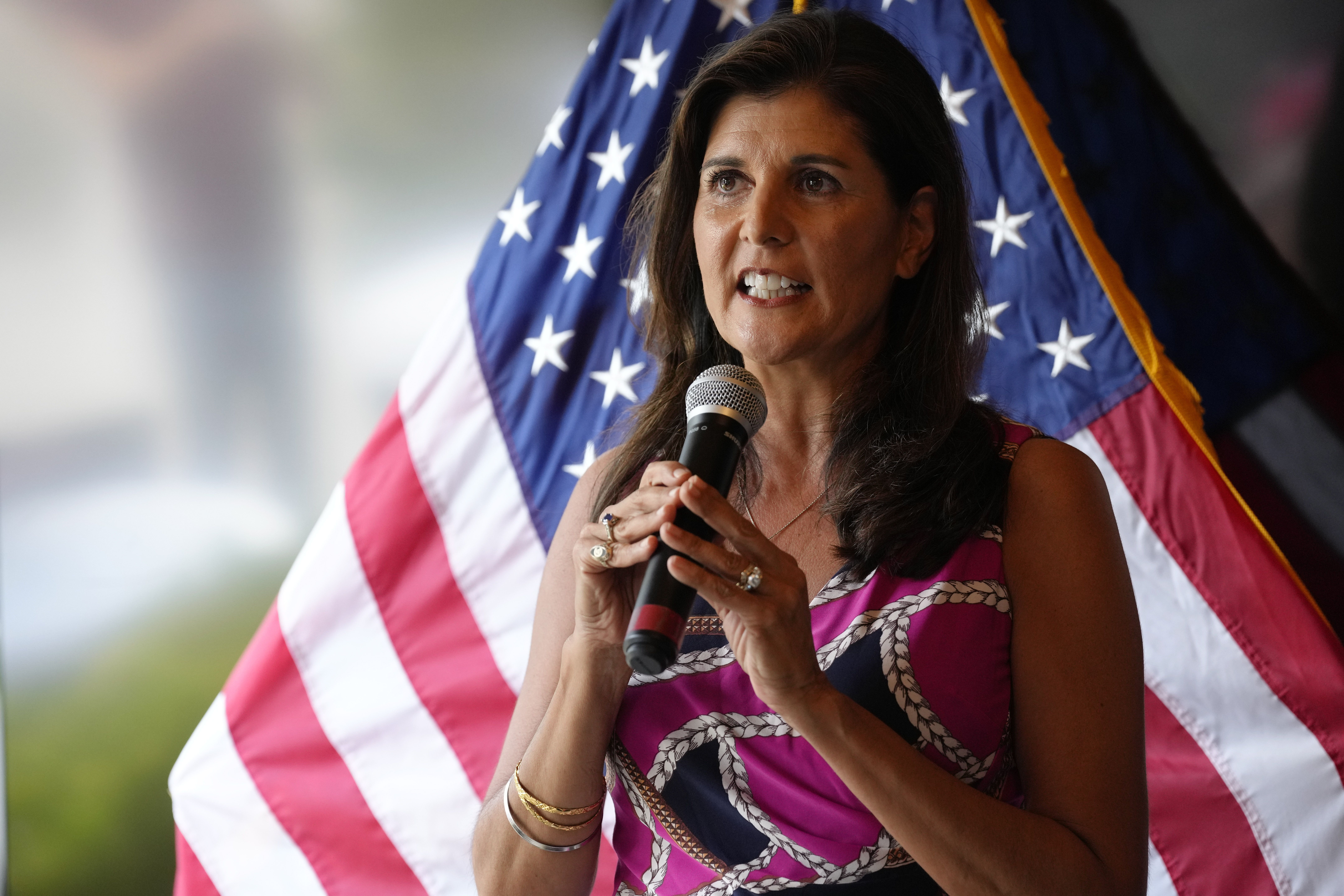 Former South Carolina Gov. Nikki Haley speaks at a campaign rally for U.S. Rep. Nancy Mace ahead of South Carolina’s GOP primary elections, June 12, in Summerville, S.C. Haley on Thursday endorsed Sen. Mike Lee, R-Utah, in his reelection bid against independent challenger Evan McMullin.