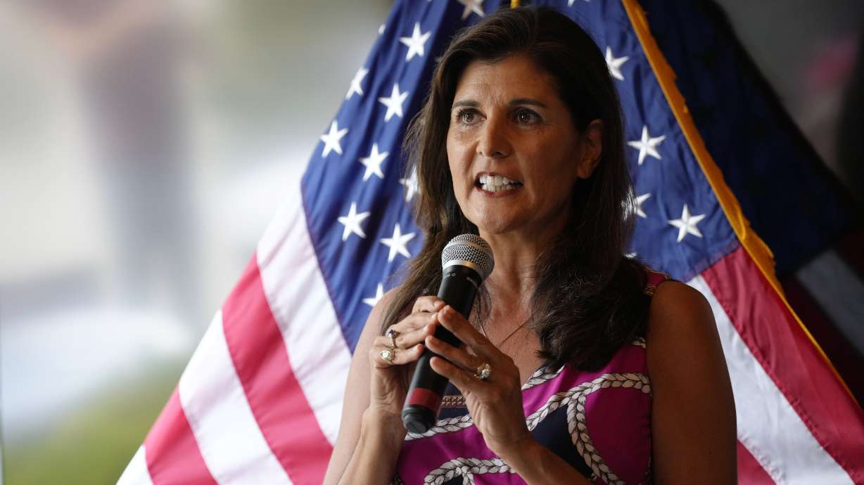 Former South Carolina Gov. Nikki Haley speaks at a campaign rally for U.S. Rep. Nancy Mace ahead of South Carolina’s GOP primary elections, June 12, in Summerville, S.C. Haley on Thursday endorsed Sen. Mike Lee, R-Utah, in his reelection bid against independent challenger Evan McMullin.