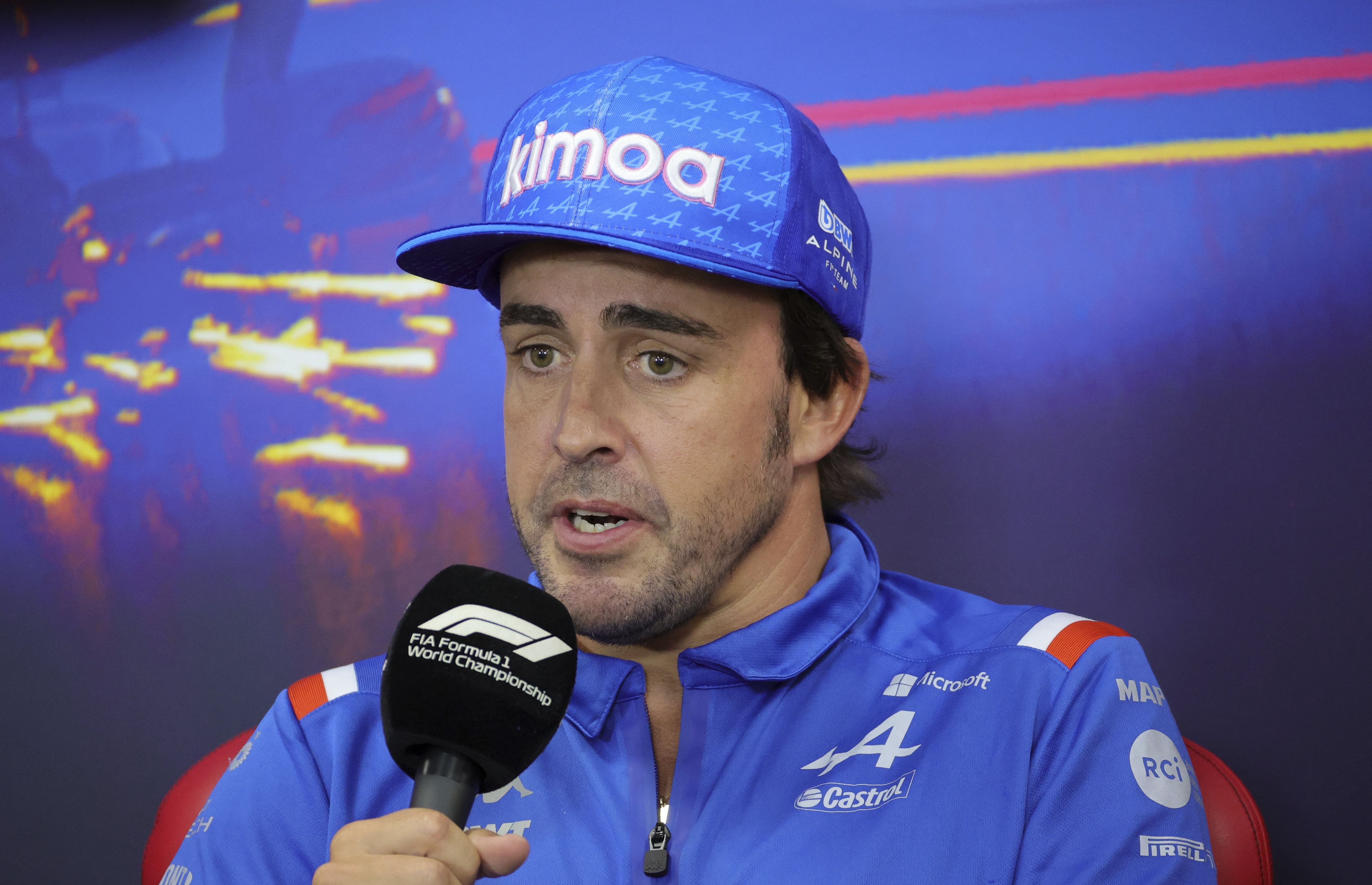 Alpine driver Fernando Alonso of Spain speaks during a media conference ahead of the Formula One Grand Prix at the Spa-Francorchamps racetrack in Spa, Belgium, Thursday, Aug. 25, 2022. The Belgian Formula One Grand Prix will take place on Sunday. 