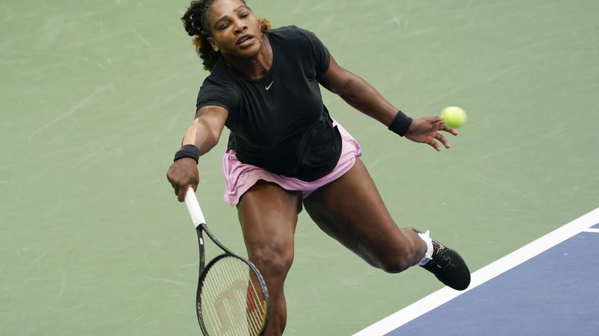 Serena Williams practices at Arthur Ashe Stadium before the start of the U.S. Open tennis tournament in New York, Thursday, Aug. 25, 2022.