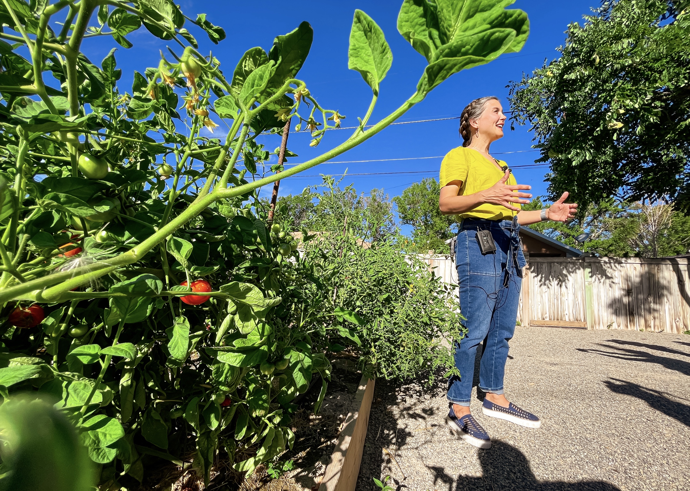 Salt Lake City Mayor Erin Mendenhall speaks to members of the media at the Harrison Community Garden in Salt Lake City Thursday. The garden, the eighth in the city, opened this year.
