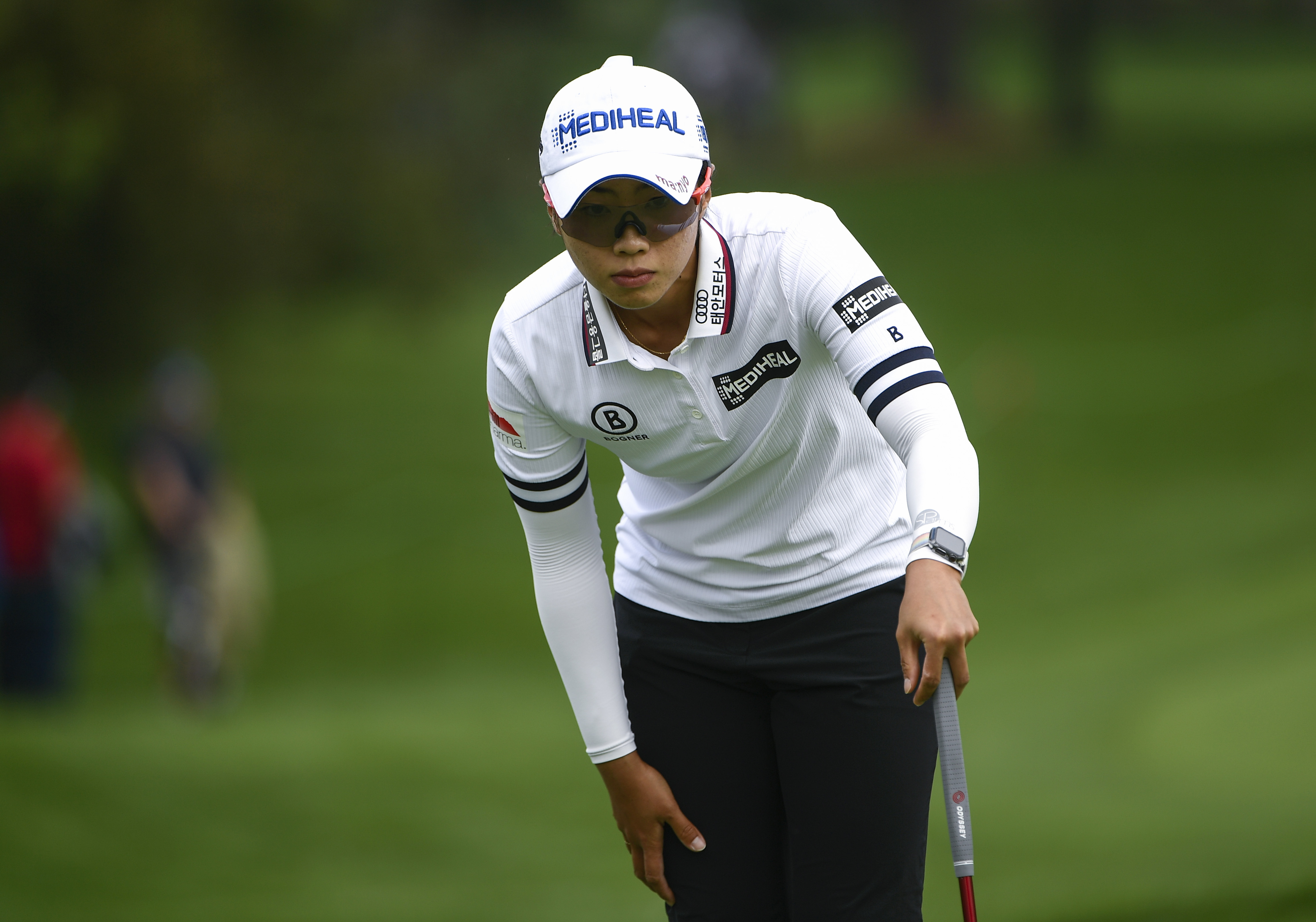 Na Rin An, of South Korea, prepares for a putt on the green of the 18th hole during the second round of the CP Women's Open golf tournament Friday, Aug. 26, 2022, in Ottawa, Ontario. 