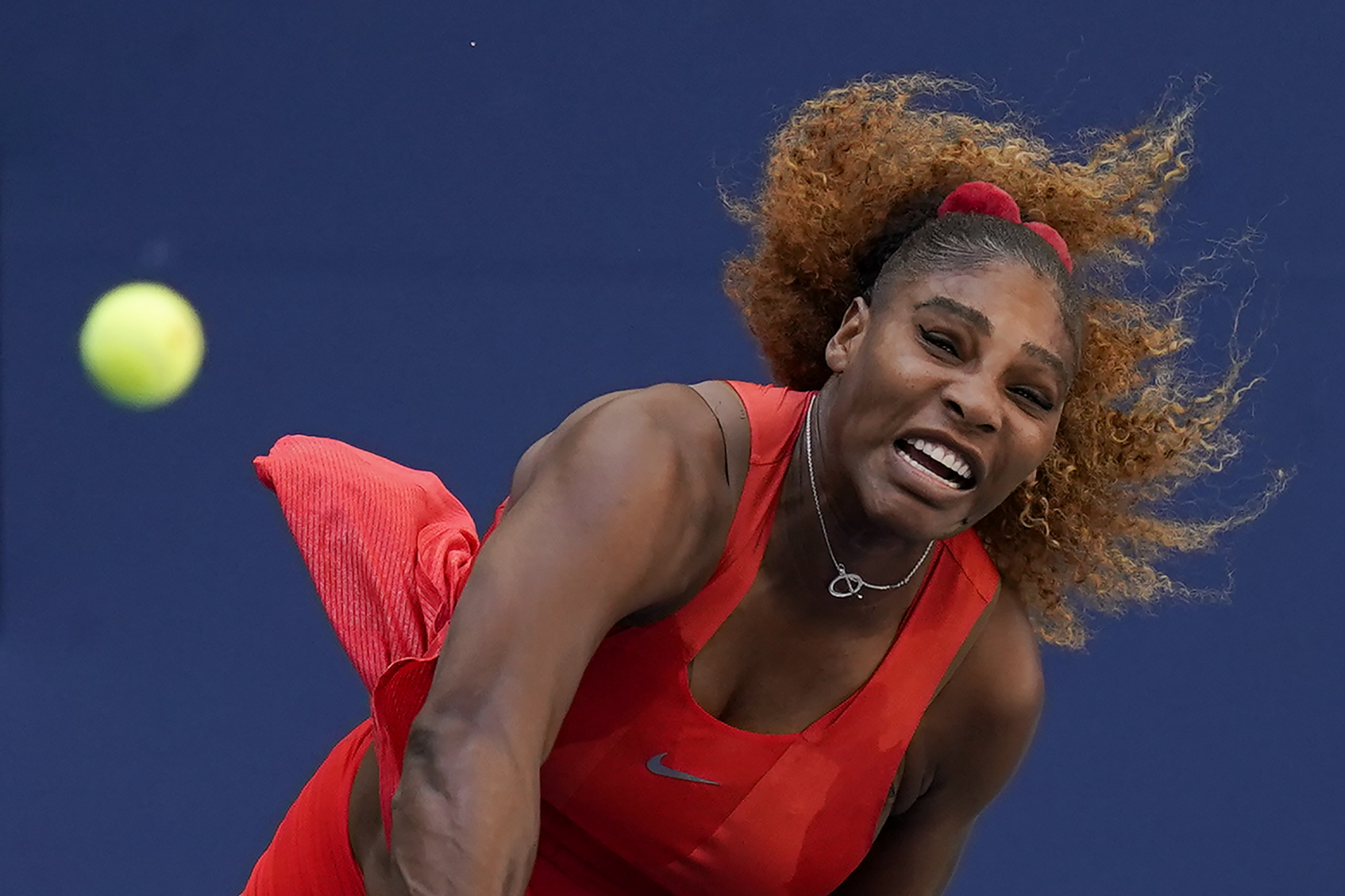FILE - Serena Williams serves to Sloane Stephens during the third round of the U.S. Open tennis championships, Saturday, Sept. 5, 2020, in New York. The U.S. Open draw on Thursday, Aug. 25, 2022, set up 23-time Grand Slam champion Williams to face Danka Kovinic of Montenegro in the first round. The tournament begins Monday.