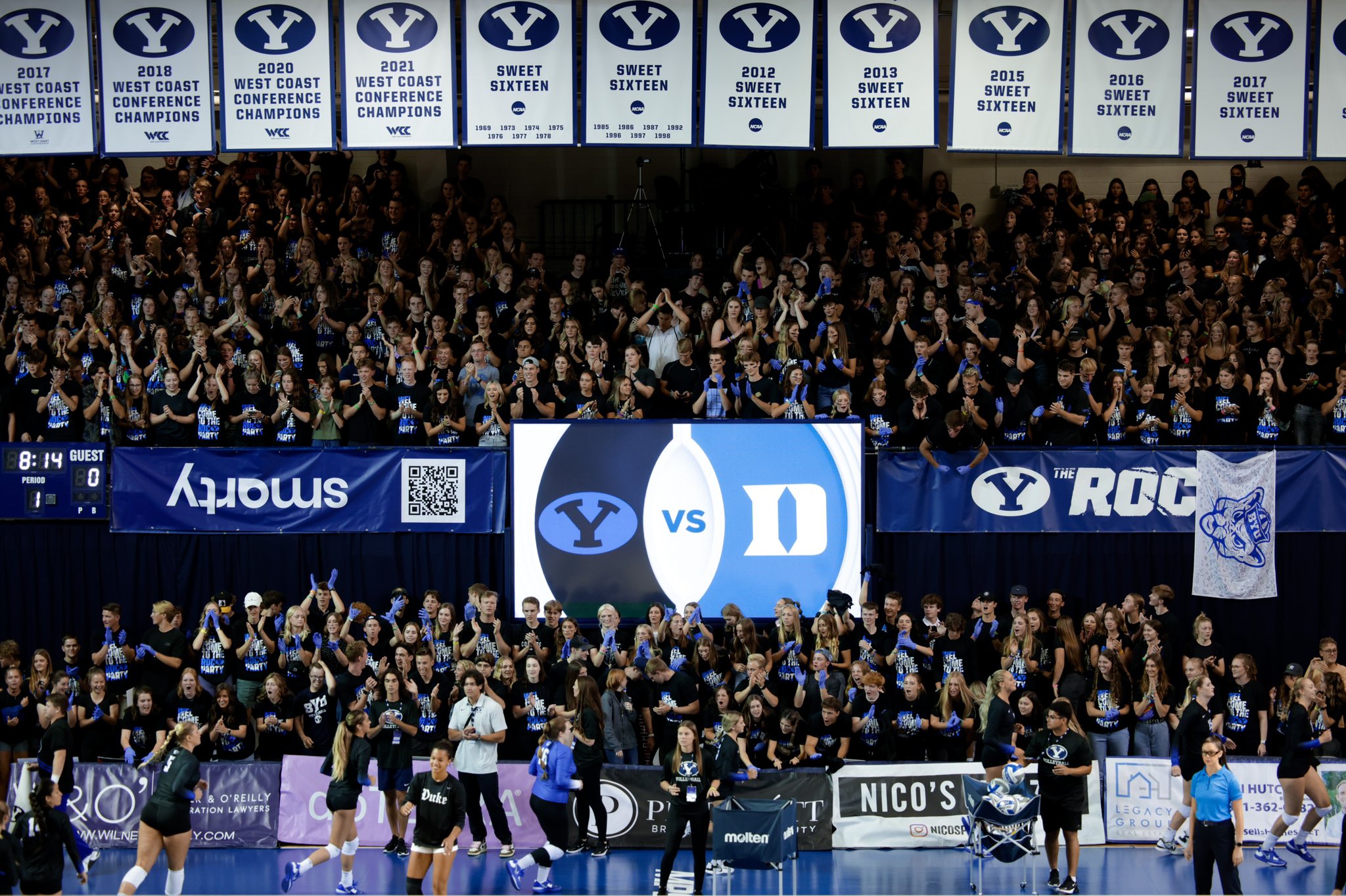 A record-setting crowd of 5,507 watched No. 10 BYU women's volleyball to a 3-1 win over Duke, Friday, Aug. 26, 2022 in the Smith Fieldhouse in Provo. The fan-standing section at court level was removed before Saturday's match against Washington State following Duke's reporting of a racial slur aimed at one of its players after Friday's match.