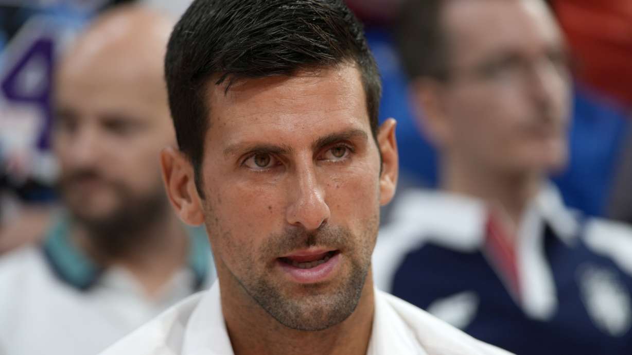 Serbian tennis player Novak Djokovic before the FIBA Basketball World Cup 2023 European qualifiers match between Serbia and Greece, in Belgrade, Serbia, Thursday, Aug. 25, 2022.