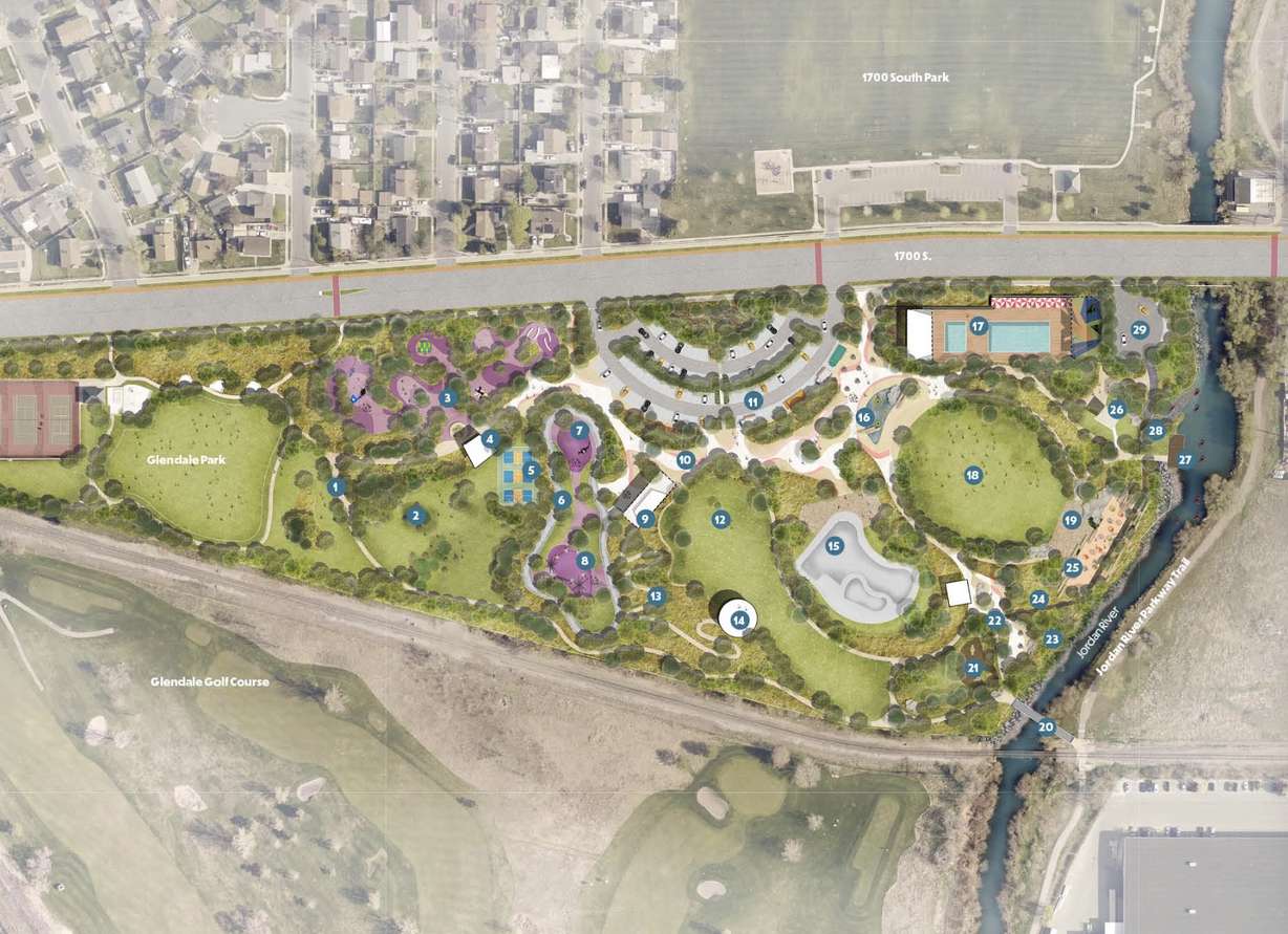 An artist rendering of the proposed layout of the Glendale Regional Park included in a new draft master plan. The plan will go through a public comment period where adjustments could be made before it is approved by the Salt Lake City Council either by the end of this year or early next year.