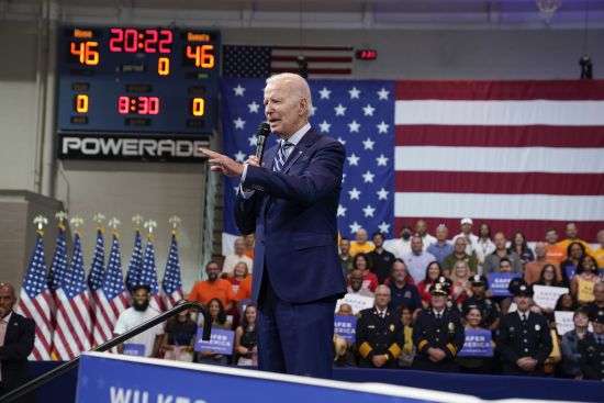 President Joe Biden speaks about gun violence and his crime prevention plans at Wilkes University, Tuesday, in Wilkes-Barre, Pa. Biden is forcefully defending the FBI as the agency and its employees have come under criticism and threats of violence since executing a search warrant at Donald Trump's Florida residence earlier this month.