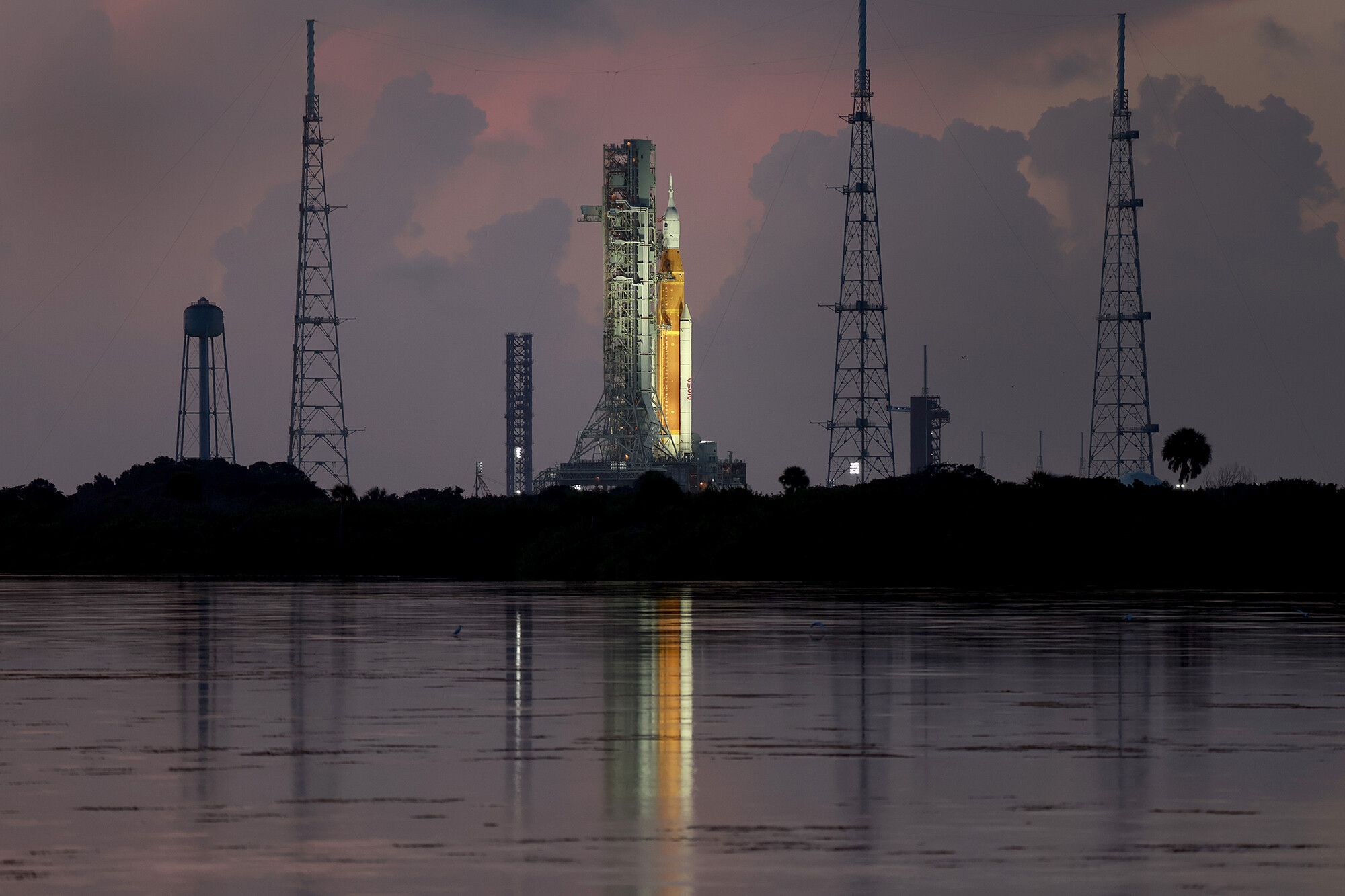 NASA's Artemis I rocket sits on launch pad 39-B at Kennedy Space Center on Aug. 30 in Cape Canaveral, Florida. The uncrewed Artemis I mission will get another attempt at launching on a journey around the moon on Saturday.
