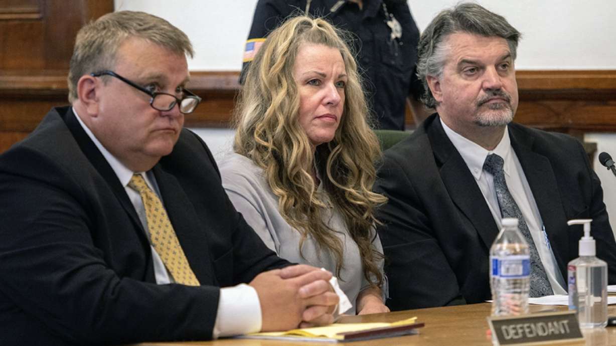 Lori Vallow Daybell sits by her defense attorneys John Thomas, left, and Jim Archibald, right, during a hearing Aug. 16. District Judge Steven Boyce has issued an order banning video and still cameras from all upcoming hearings in the Chad and Lori Vallow Daybell case.