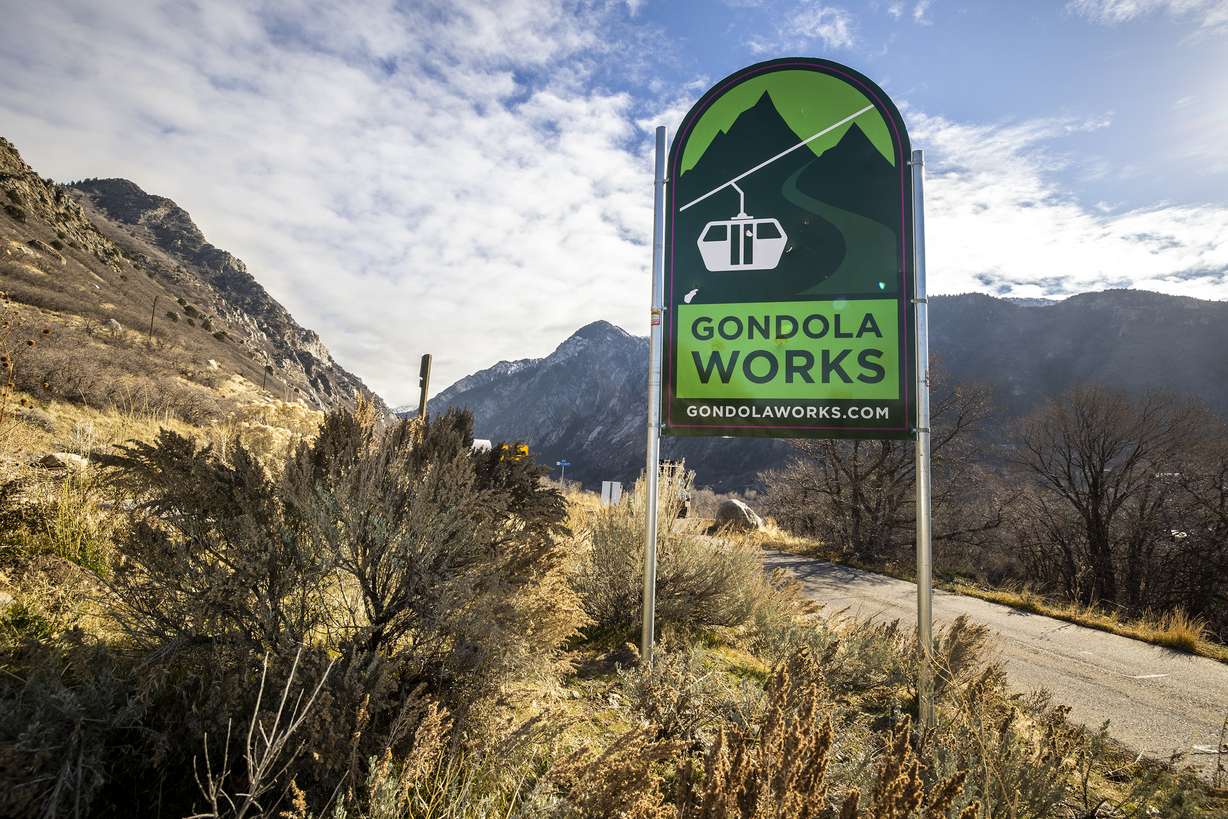 A Gondola Works sign is pictured near the mouth of Little Cottonwood Canyon in Cottonwood Heights on Dec. 7, 2021. Gondola Works is a coalition of stakeholders, canyon users and businesses that supports a high-capacity gondola in the canyon
