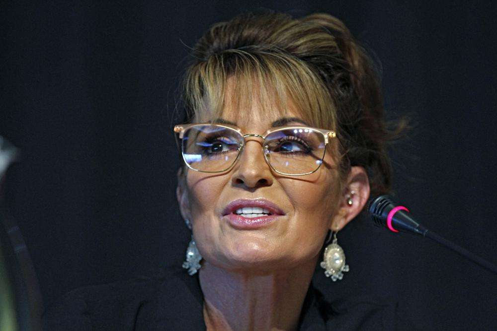 Sarah Palin, a Republican seeking the sole U.S. House seat in Alaska, speaks during a forum for candidates May 12, in Anchorage, Alaska. Democrat Mary Peltola won the special election for Alaska's only U.S. House seat on Wednesday, besting a field that included Palin.