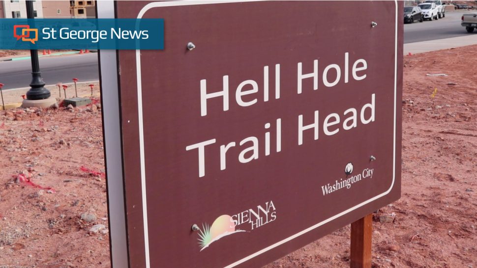 The Hell Hole Trailhead sign set along Telegraph Street in Washington, Washington County, Feb. 18, 2020. A bicyclist riding down Hell Hole Trail in Washington died Wednesday after police said he lost control going down a steep decline and flew off the trail, colliding with a guardrail. 
