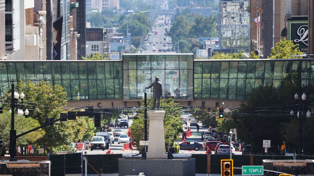 Main Street in Salt Lake City is pictured on Thursday. Salt Lake officials say they will study the potential of one day permanently closing the road to traffic in the downtown area.