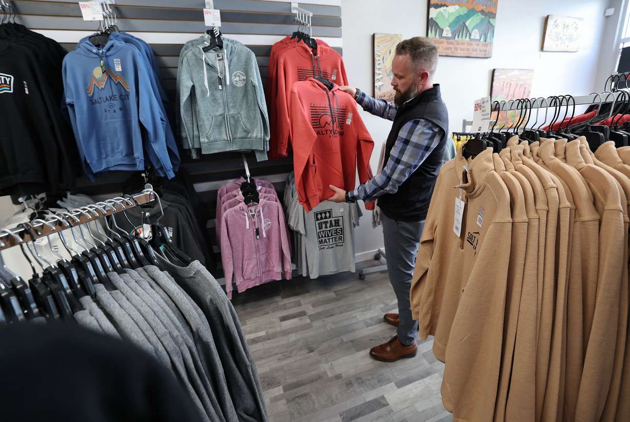 Martin Norman, owner of Uniquely Utah Souvenir, talks about his store after speaking at a press conference in Salt Lake City on Thursday about the 2022 Open Streets initiative and future plans for downtown activation.