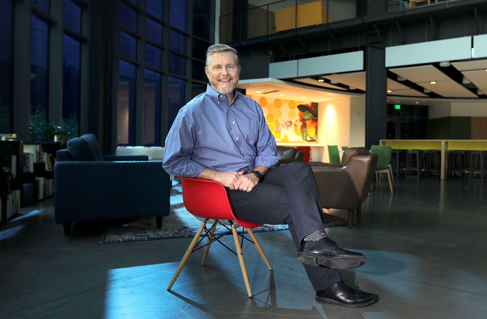Overstock CEO Jonathan Johnson poses for a portrait at the Overstock headquarters in Midvale on Sept. 15, 2021. Johnson recently moderated a discussion with other Utah business leaders about remote vs. in-person workforces.