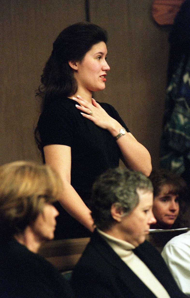 Yvette Rodier speaks to the court on Jan. 30, 1998, during a sentencing hearing for the man who shot her and shot and killed Zachary Snarr.