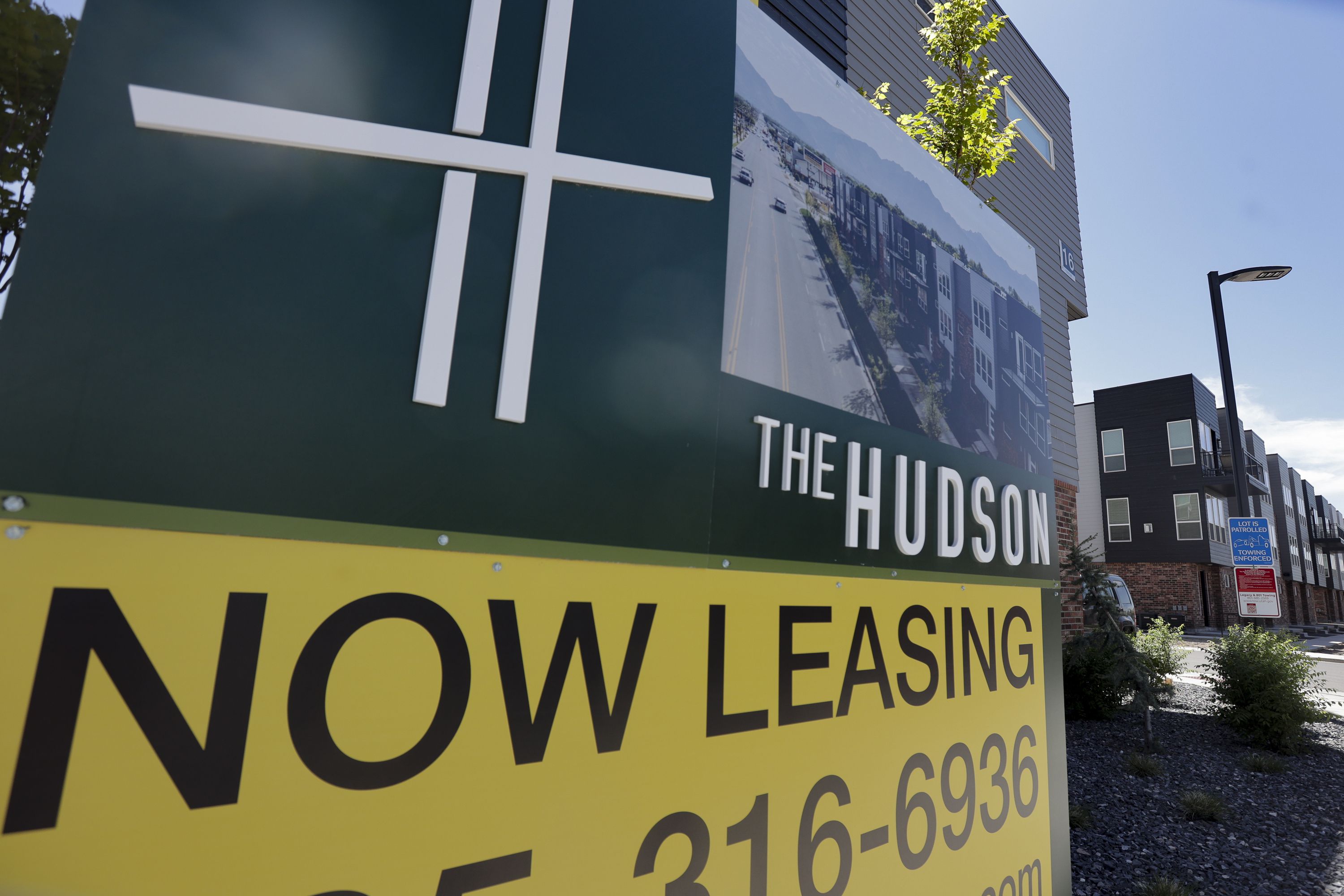 A sign advertises apartments for lease in Salt Lake City on May 16. Rent price hikes are beginning to outpace home price increases as the U.S. housing market stagnates after two years of runaway demand, and that, combined with inflation, is hitting some renters harder than others.