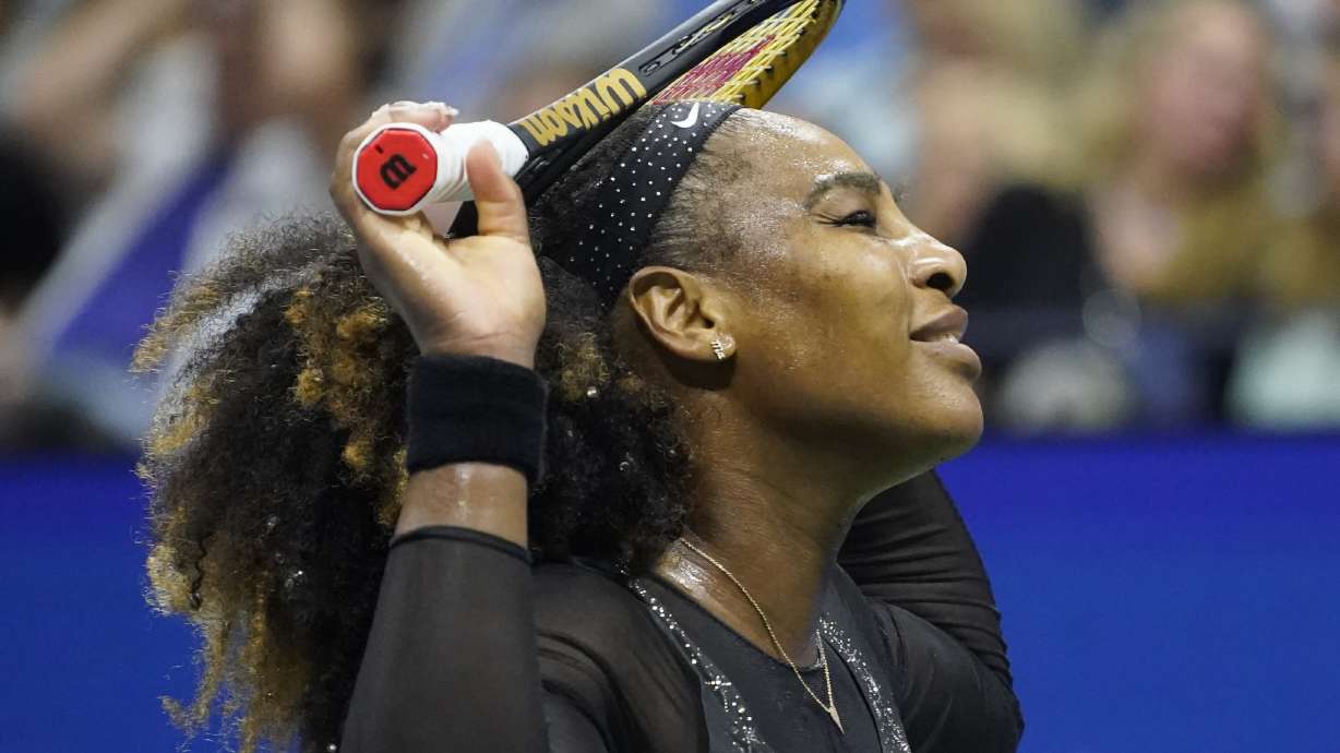 Serena Williams, of the United States, reacts during a match against Ajla Tomljanovic, of Australia, during the third round of the U.S. Open tennis championships, Friday, Sept. 2, 2022, in New York.