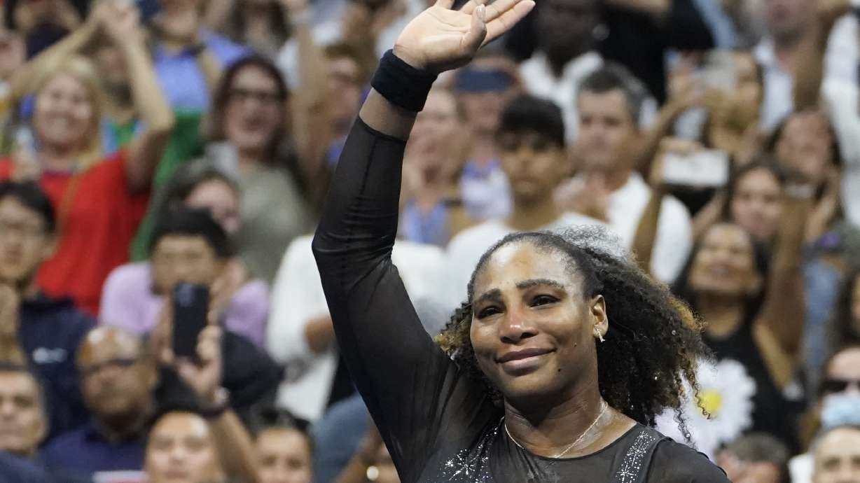Serena Williams, of the United States, waves to fans after losing to Ajla Tomljanovic, of Austrailia, in the third round of the U.S. Open tennis championships, Friday, Sept. 2, 2022, in New York.