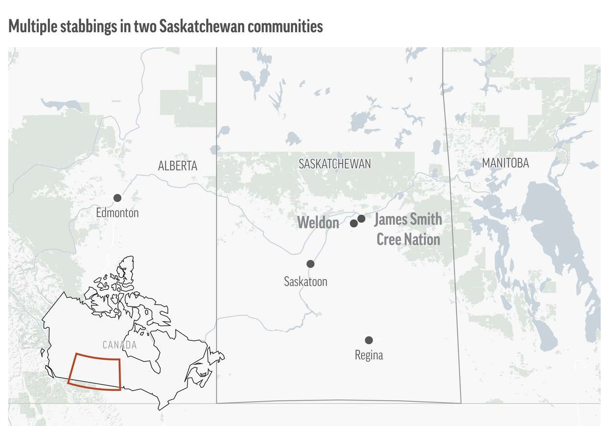 Canadian police say multiple people are dead in 13 locations at two communities in Saskatchewan.