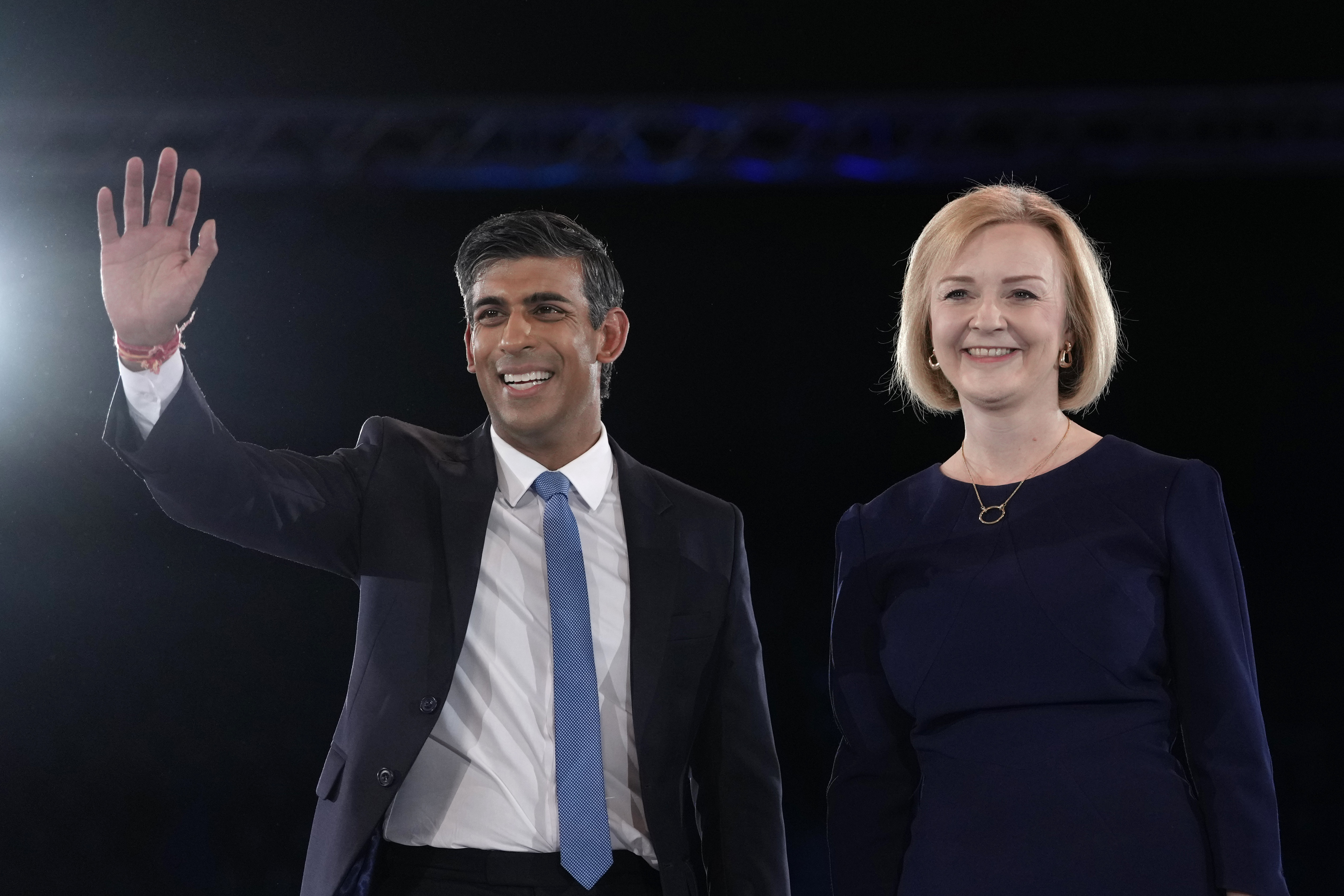 Liz Truss, right, and Rishi Sunak on stage after a Conservative leadership election hustings at Wembley Arena in London on Aug. 31. Truss will be Britain's new prime minister.