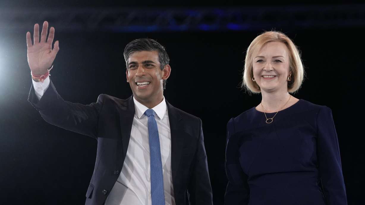 Liz Truss, right, and Rishi Sunak on stage after a Conservative leadership election hustings at Wembley Arena in London on Aug. 31. Truss will be Britain's new prime minister.