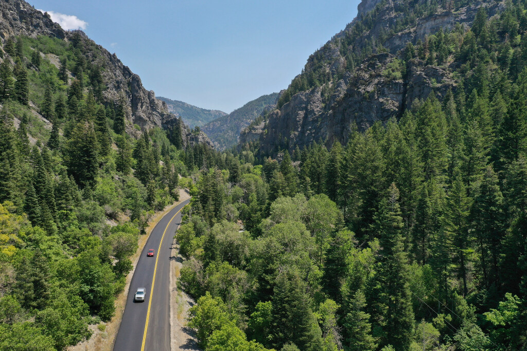 Motorists drive near Timpanogos Cave in July 2020. A 45-year-old Alpine man fell to his death while hiking in American Fork Canyon on Labor Day weekend. 
