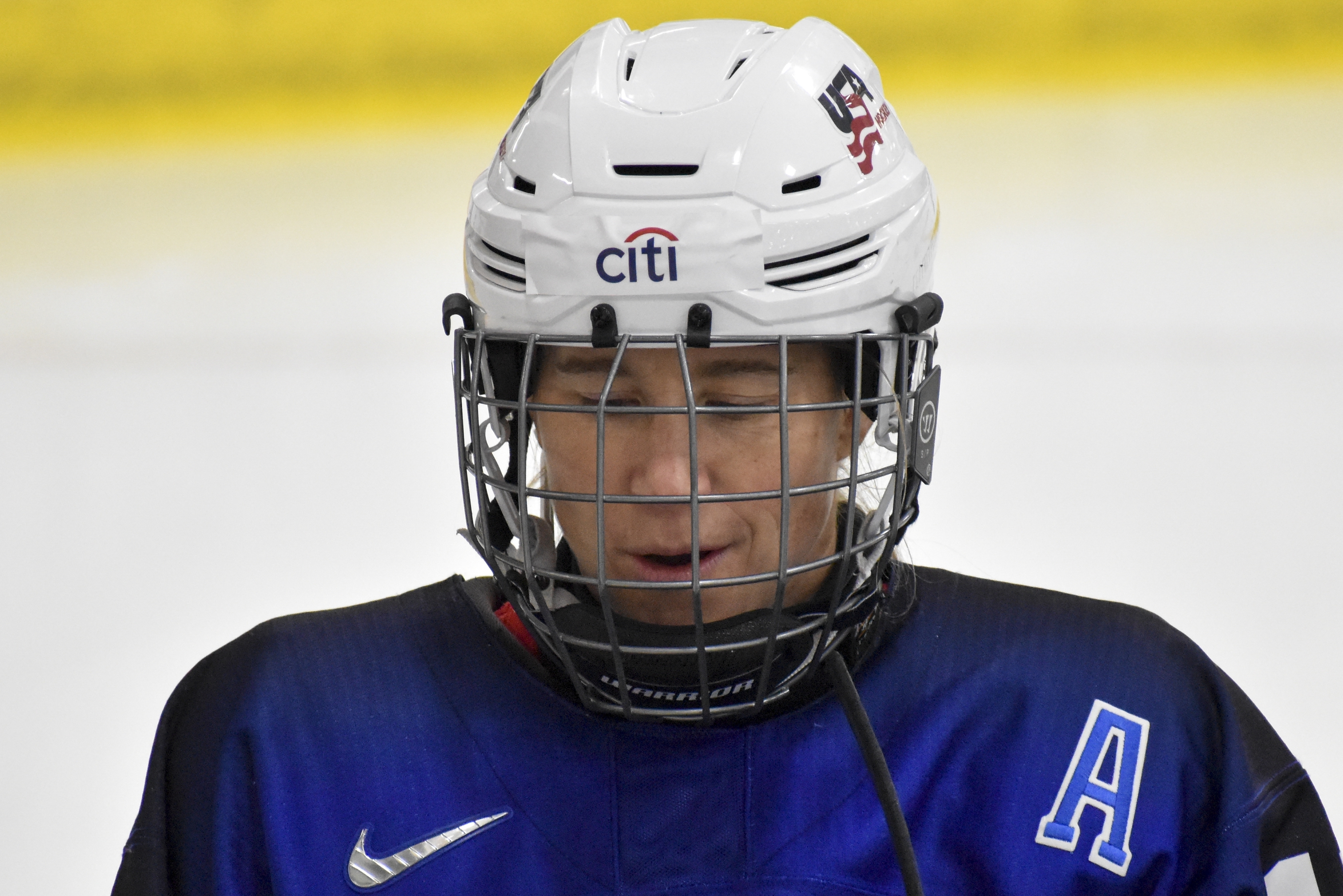 In this photo taken Sunday, Aug. 28, 2022, Sarah Bettencourt plays in a game with the U.S. women's national team in sled hockey in Green Bay, Wis.