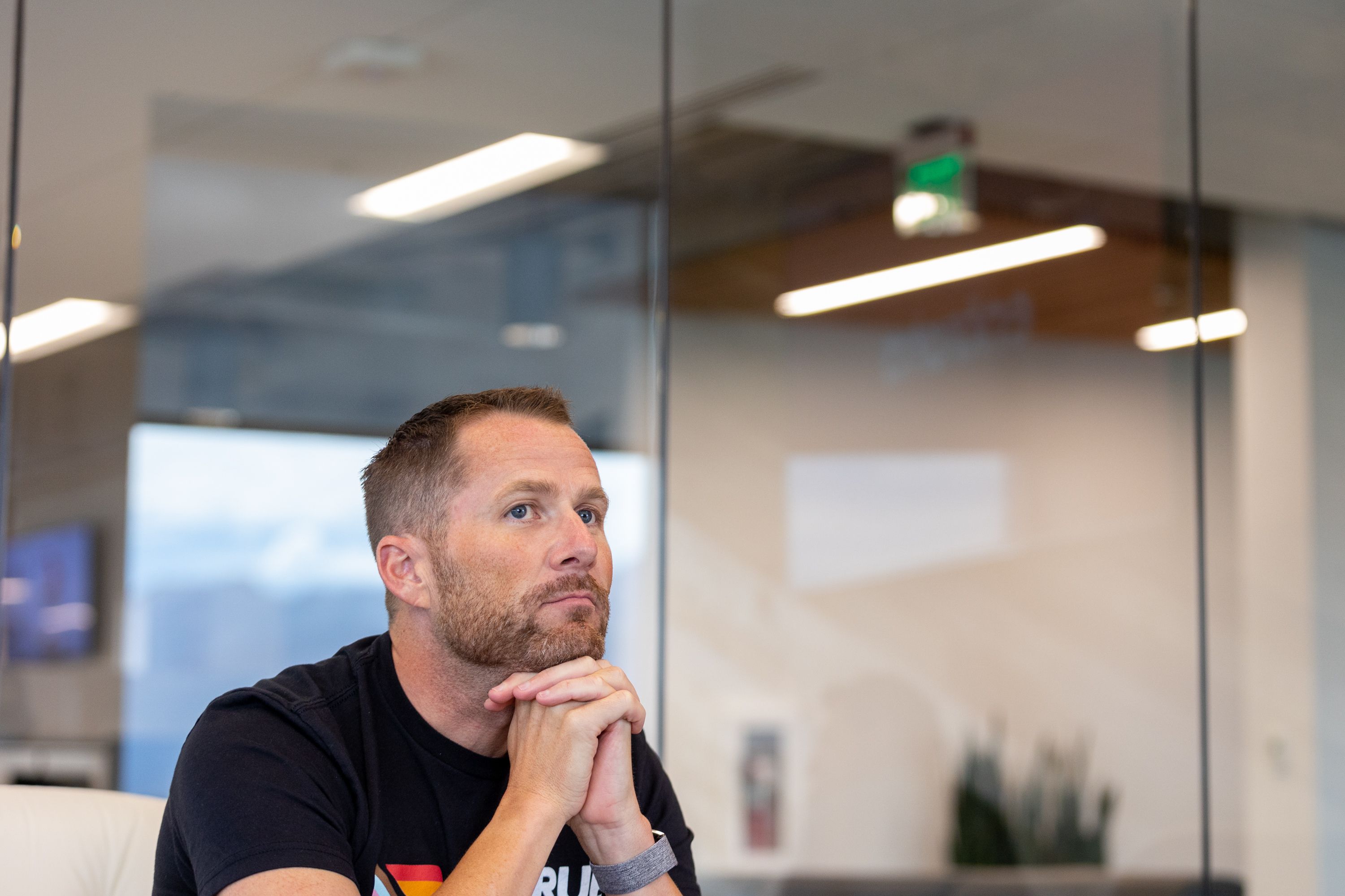 Adam Edmunds, CEO of Entrata, pauses to think during an interview at the company’s headquarters in Lehi on Aug. 12.