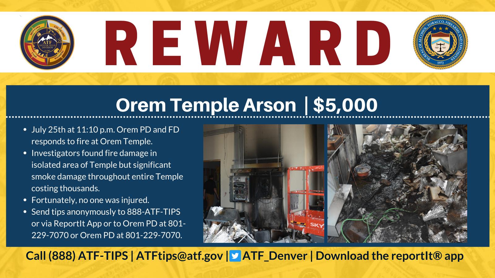Arson suspected in Orem Latter-day Saint temple fire; reward offered