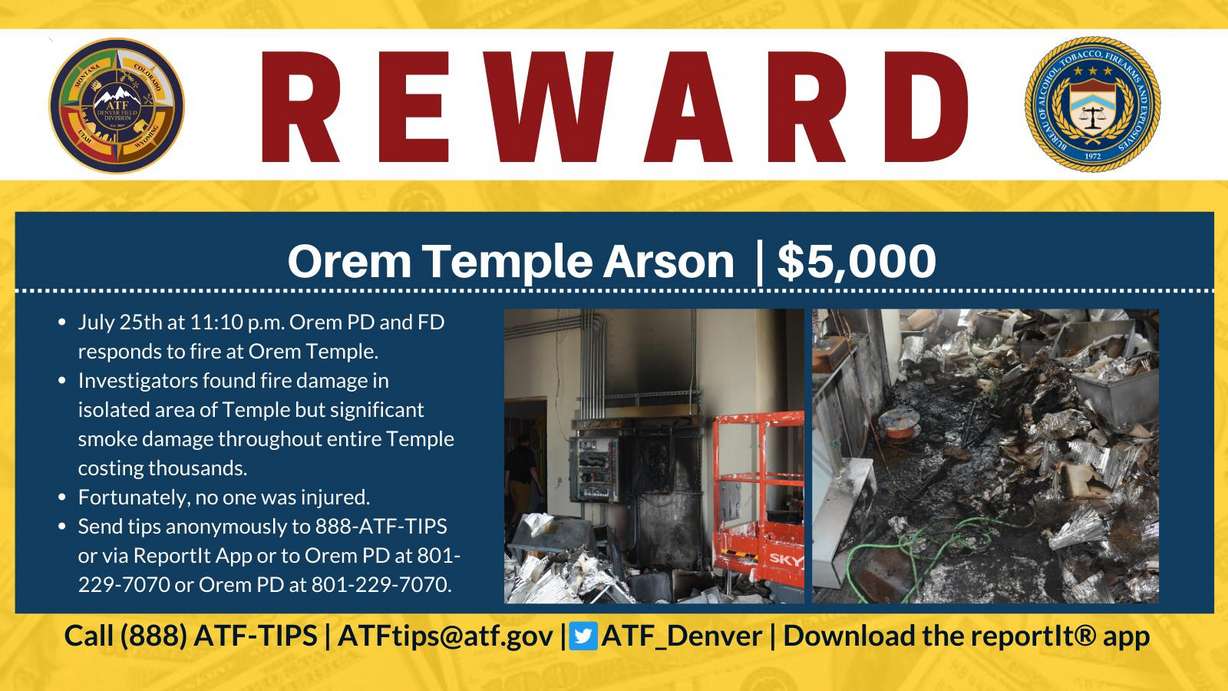 Arson suspected in Orem Latter-day Saint temple fire; reward offered