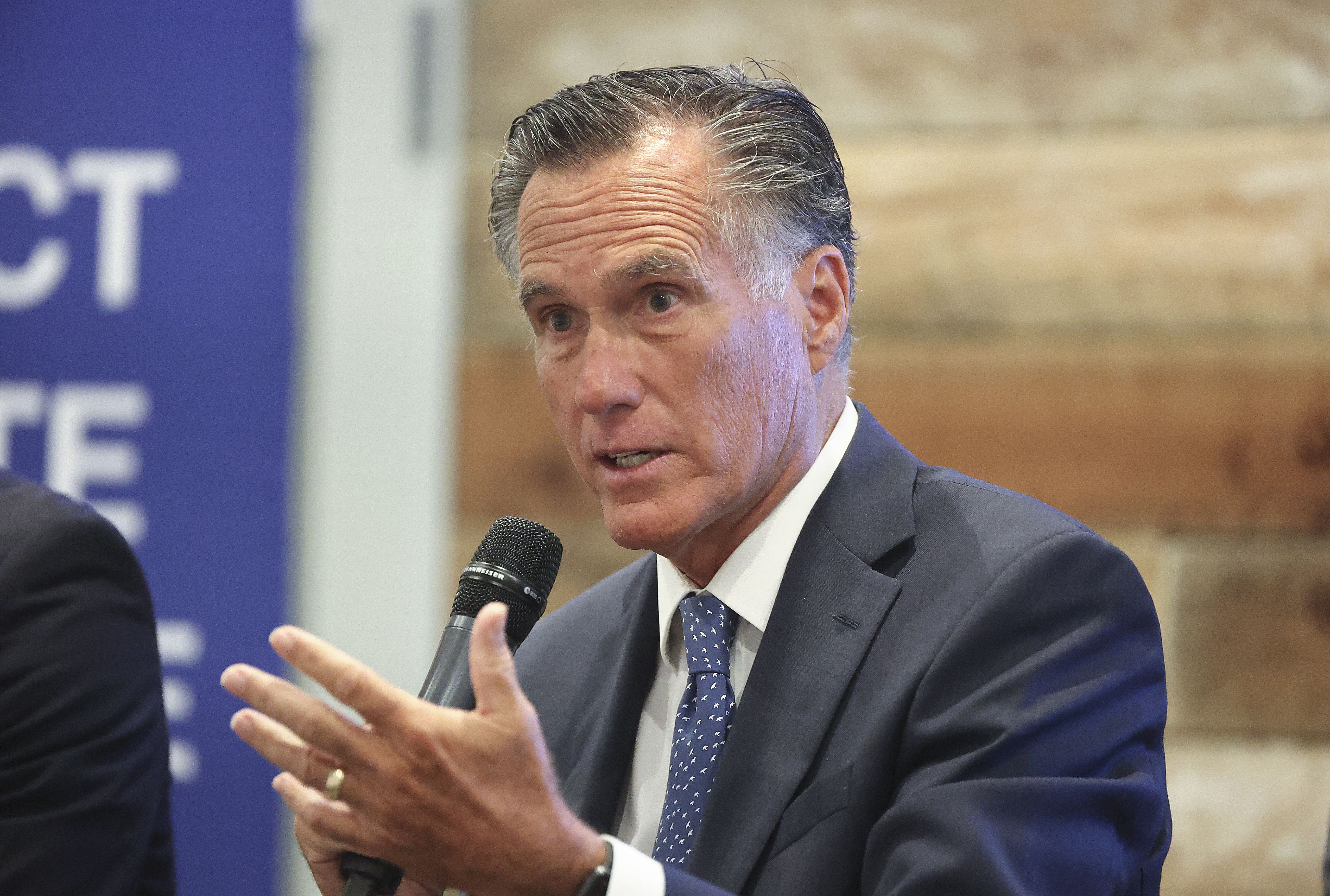 Sen. Mitt Romney, R-Utah, speaks during a South Valley Chamber of Commerce meeting at Salt Mine Productive in Sandy on Aug. 18. Where does Romney rank in a list of richest congress members?