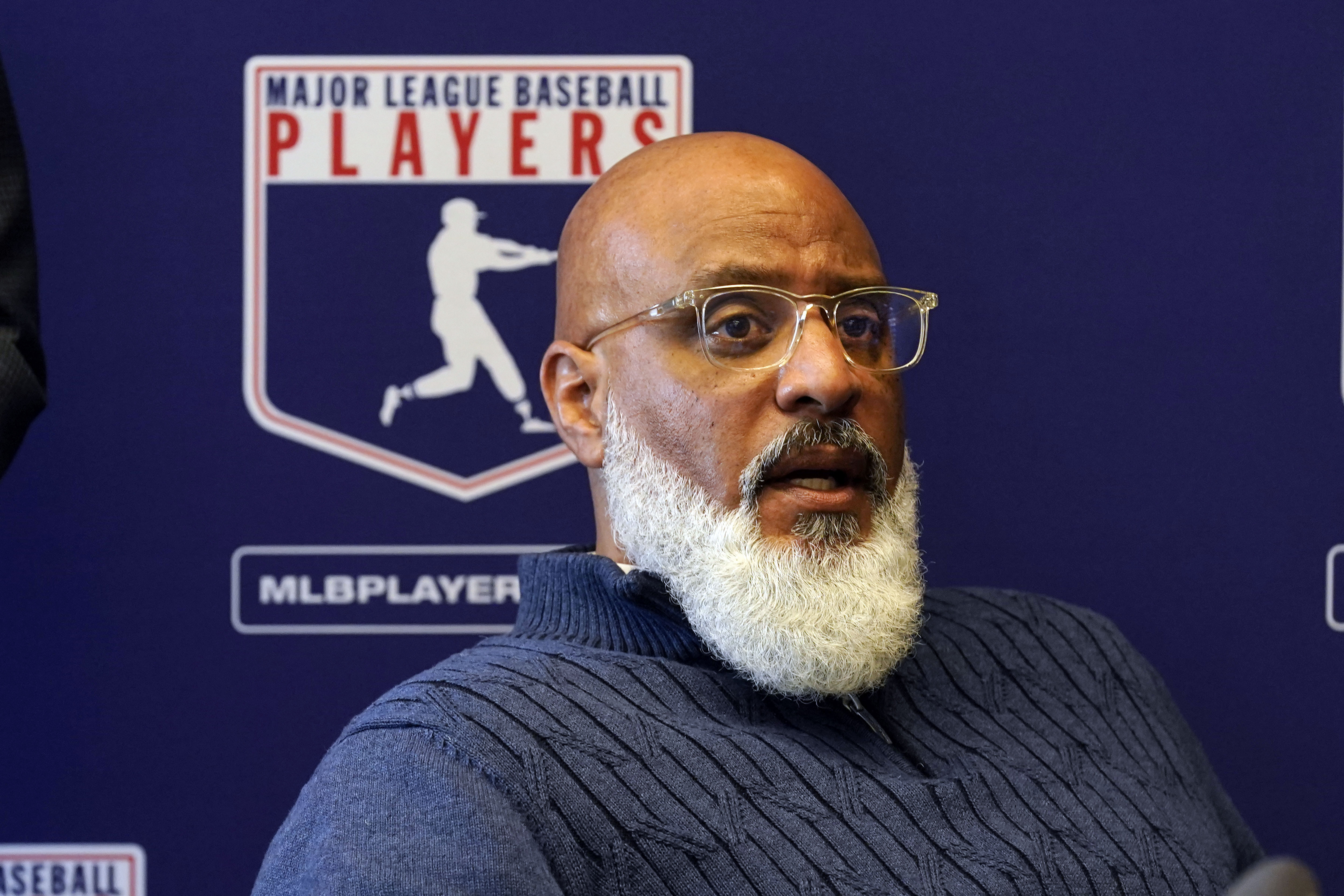 FILE - Major League Baseball Players Association Executive Director Tony Clark answers a question at a press conference in New York, Friday, March 11, 2022. Major League Baseball Players Association head Tony Clark is confident that at least 30% of minor league players will sign recently distributed union authorization cards in the coming days and weeks, paving the way for thousands more players to potentially join the organization.